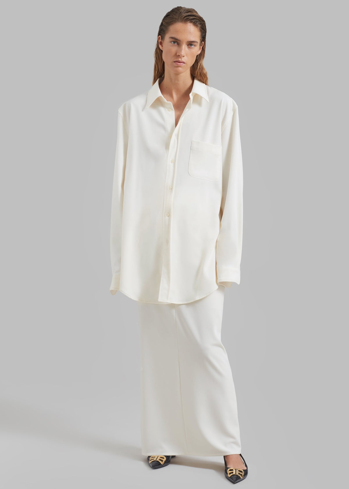 Hollis Padded Shoulder Shirt - Ivory - 1