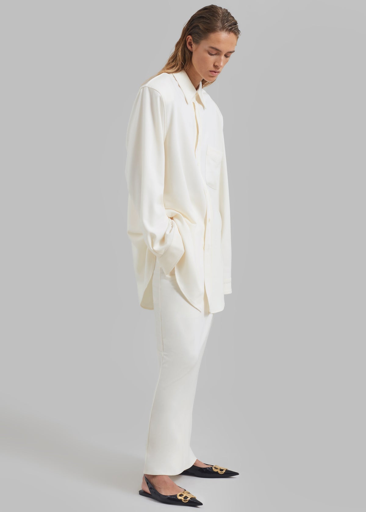 Hollis Padded Shoulder Shirt - Ivory - 3