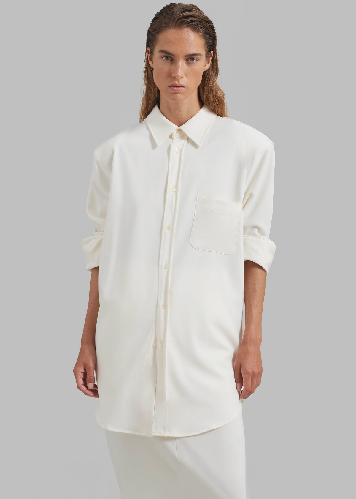 Hollis Padded Shoulder Shirt - Ivory - 2