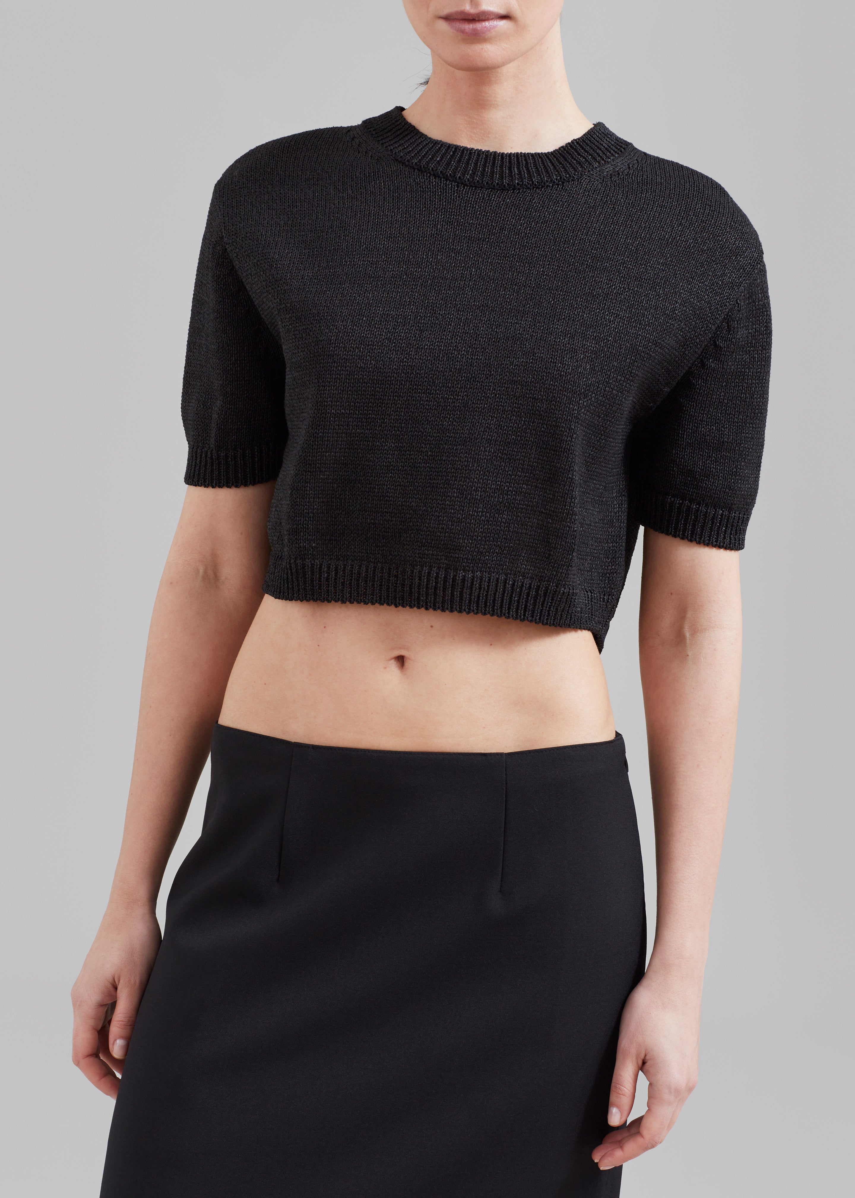 Holly Cropped Knit Top - Black - 6