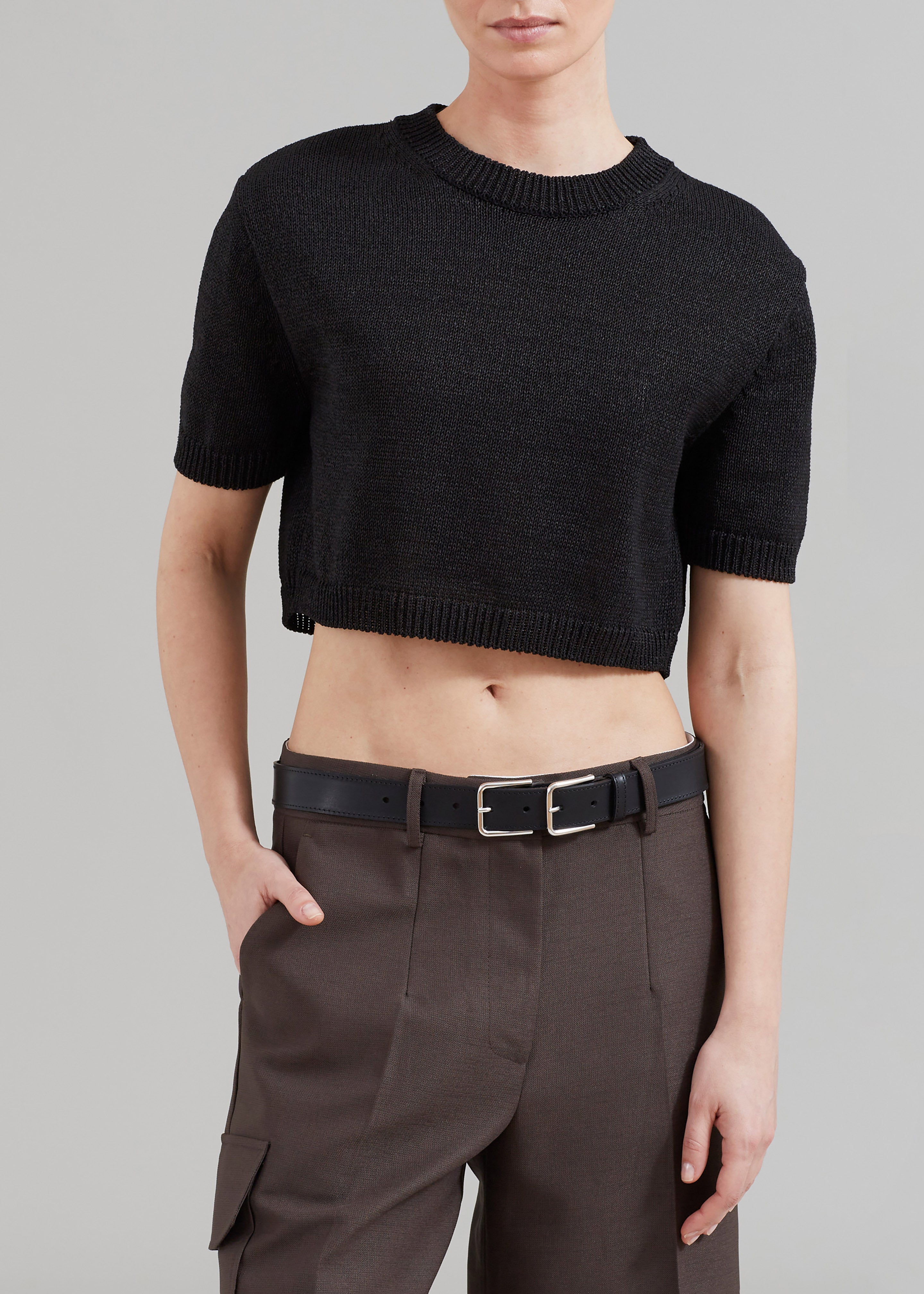 Holly Cropped Knit Top  - Black - 2