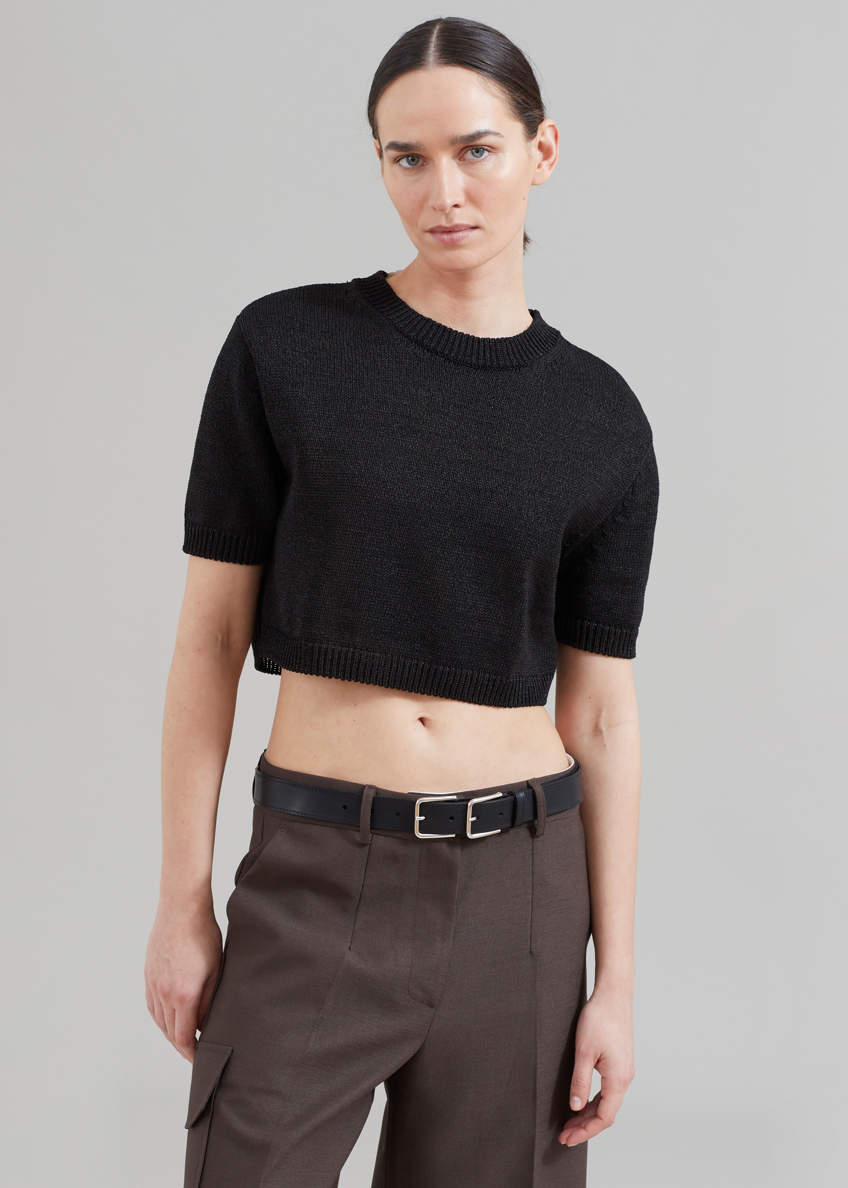 Holly Cropped Knit Top  - Black - 3