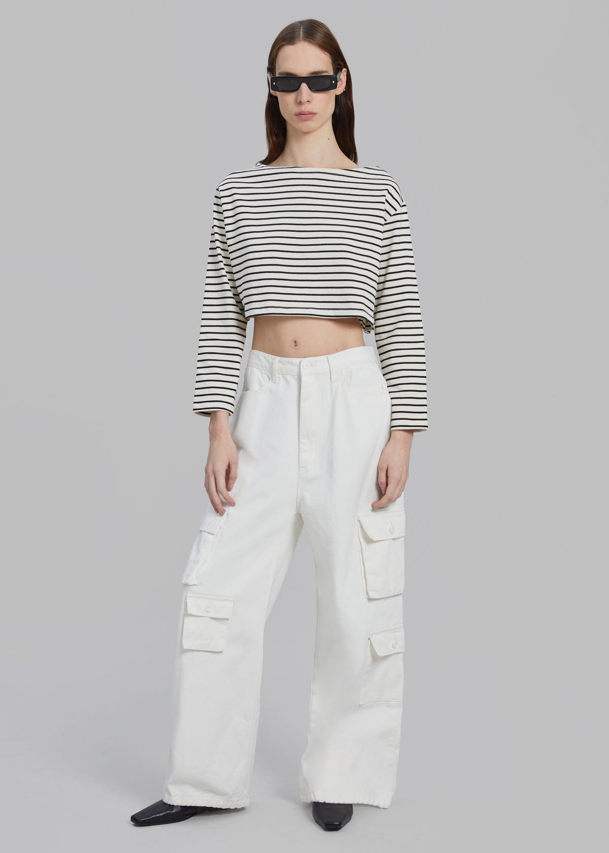 Hailey Denim Oversized Cargo Pants - White - 3