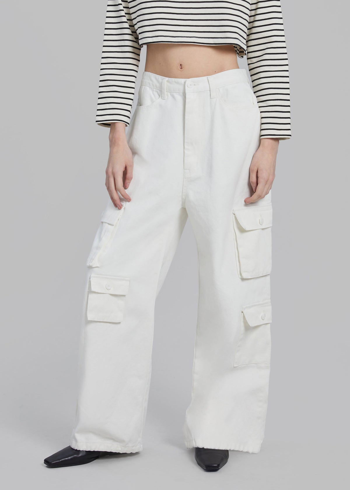 Hailey Denim Oversized Cargo Pants - White - 6