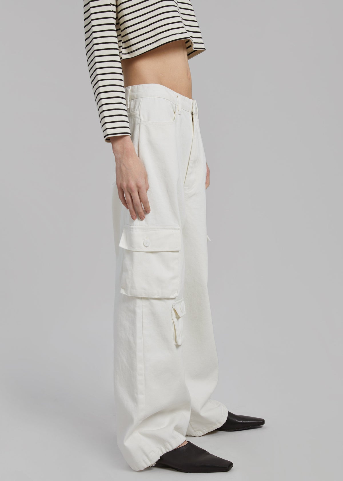 Hailey Denim Oversized Cargo Pants - White - 4