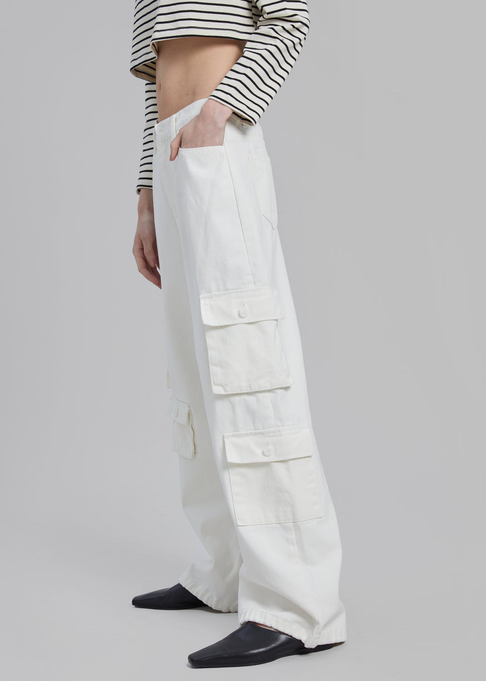 Hailey Denim Oversized Cargo Pants - White - 1