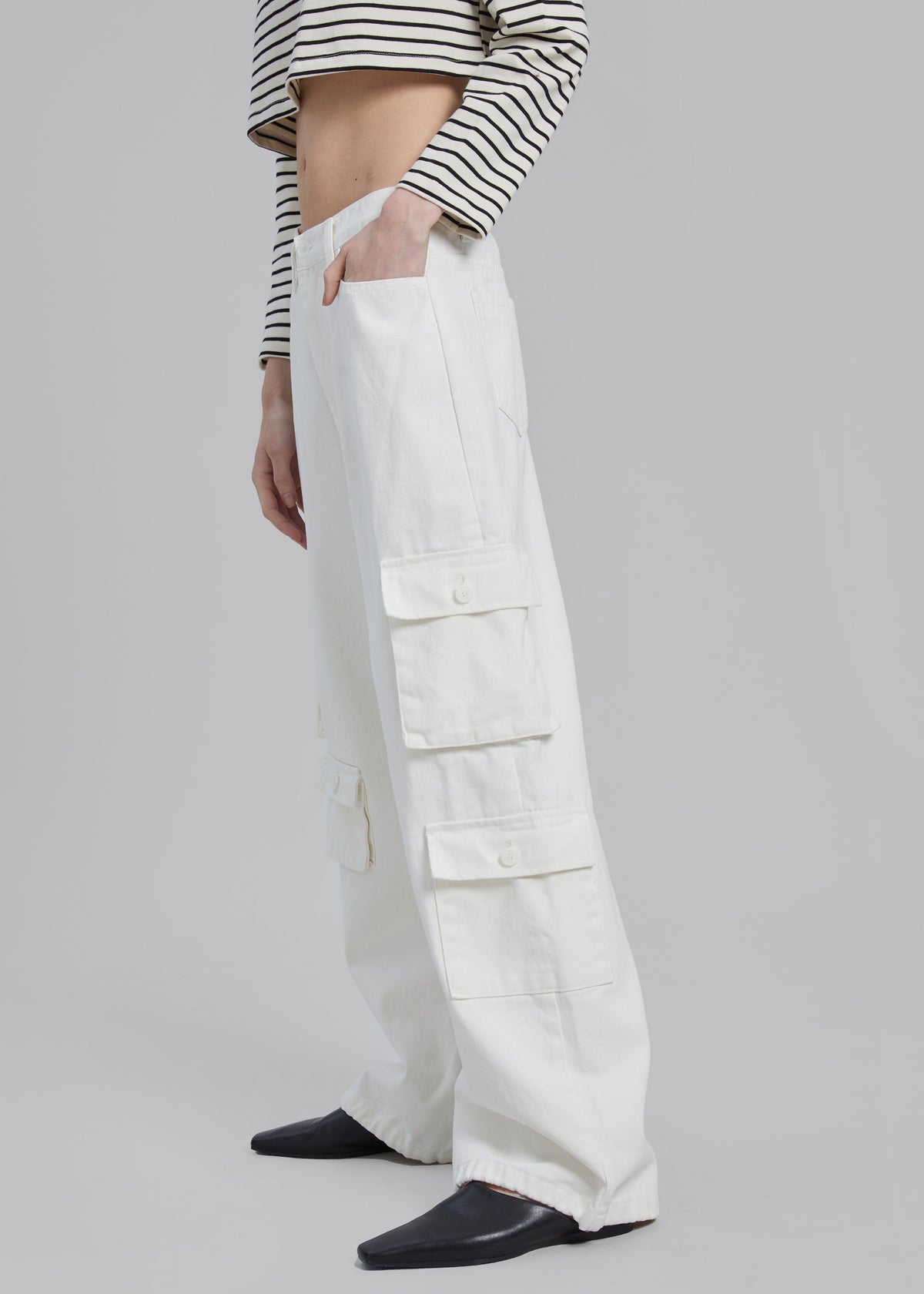 Hailey Denim Oversized Cargo Pants - White - 2