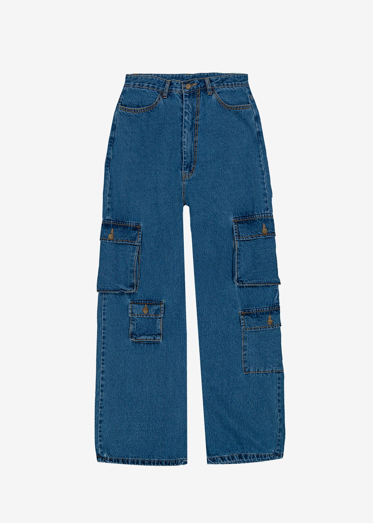 Hailey Denim Oversized Cargo Pants - Medium Wash - 10