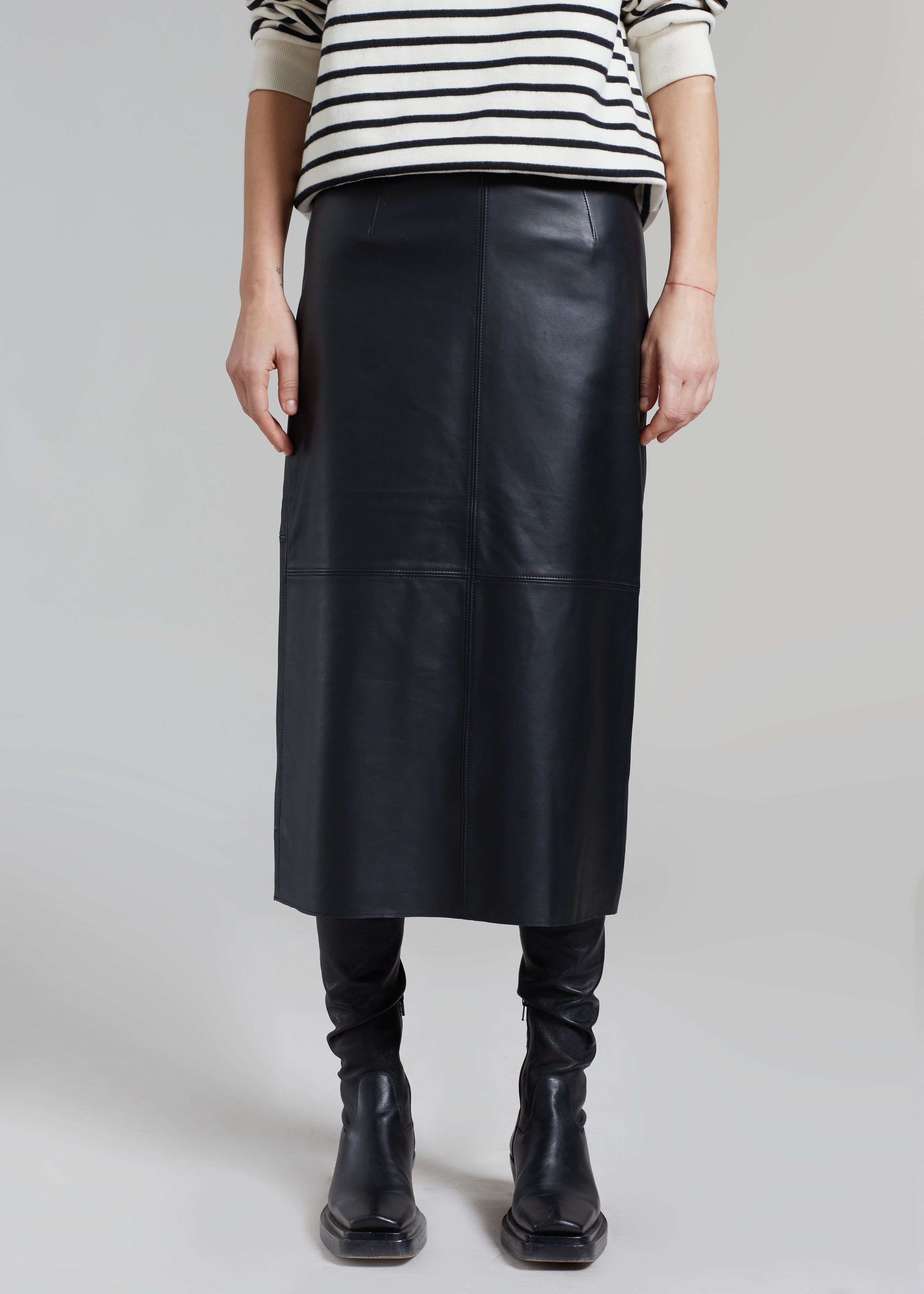 Heather Leather Pencil Skirt - Black - 3