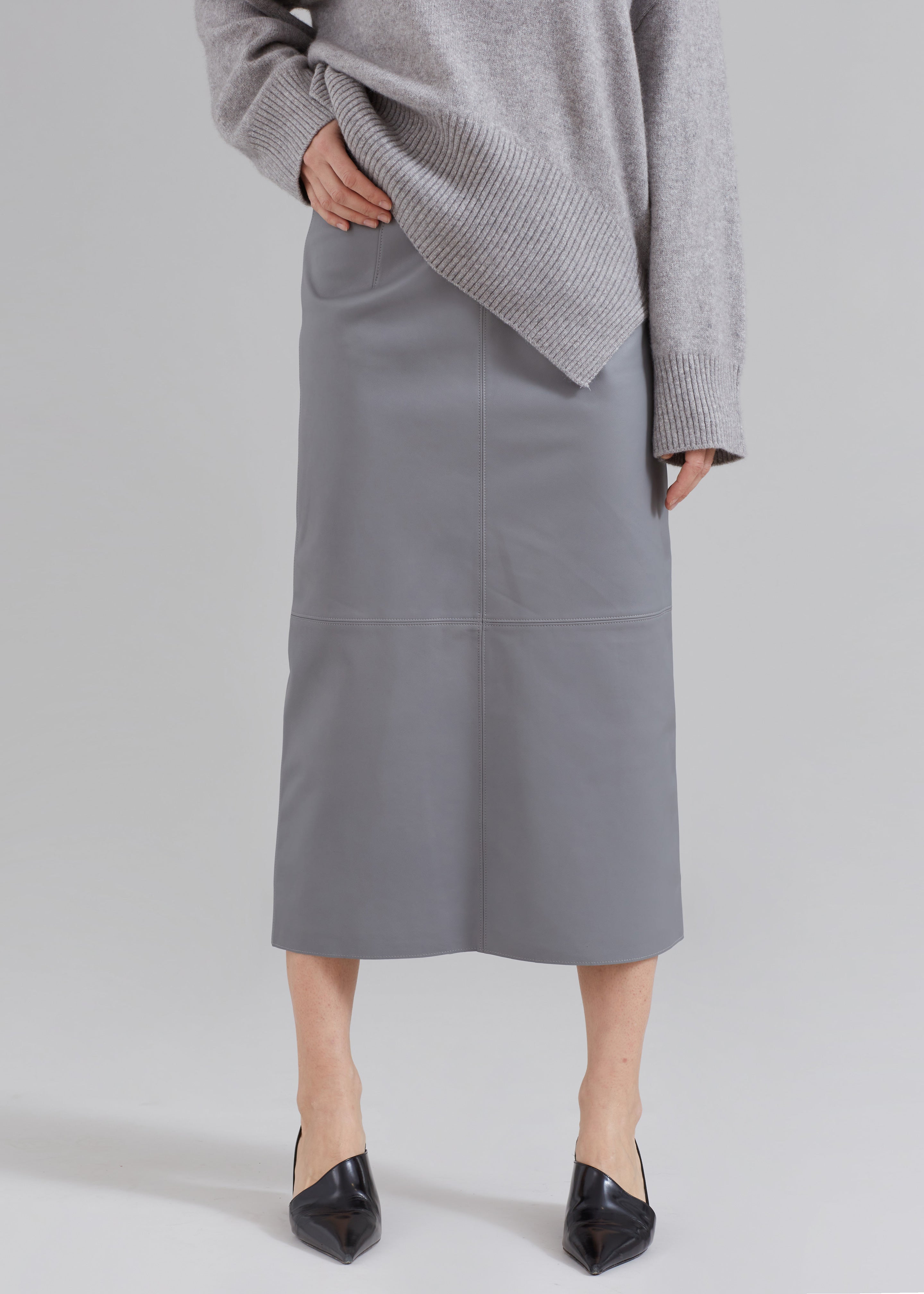 Grey leather sale pencil skirt