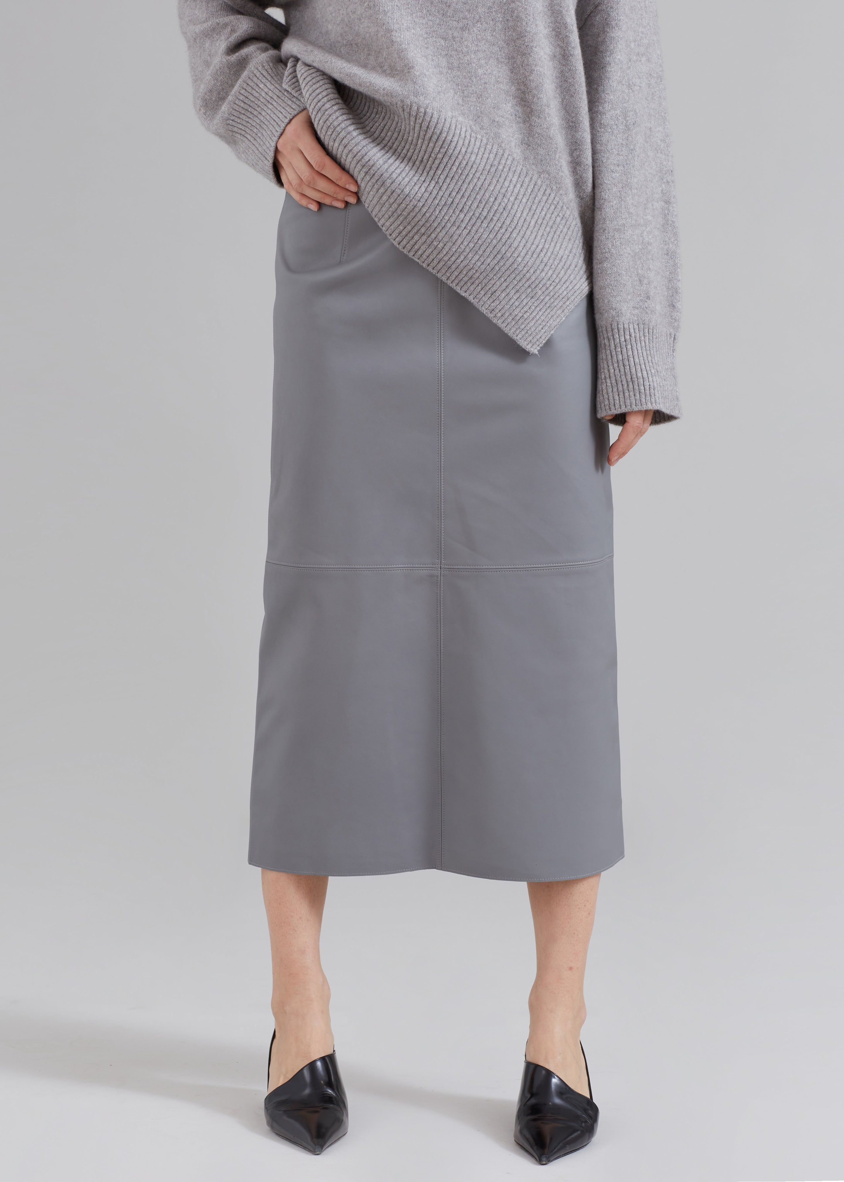 Heather Leather Pencil Skirt - Grey - 6