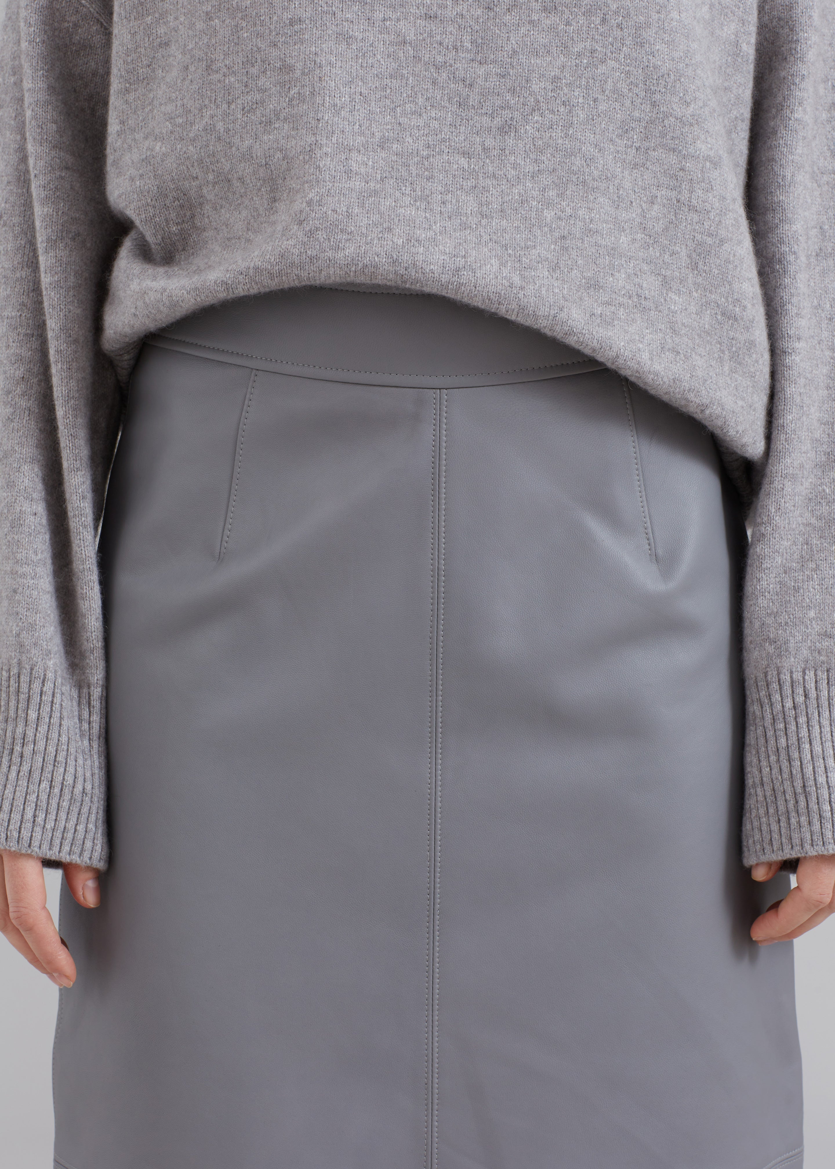 Heather Leather Pencil Skirt - Grey - 3
