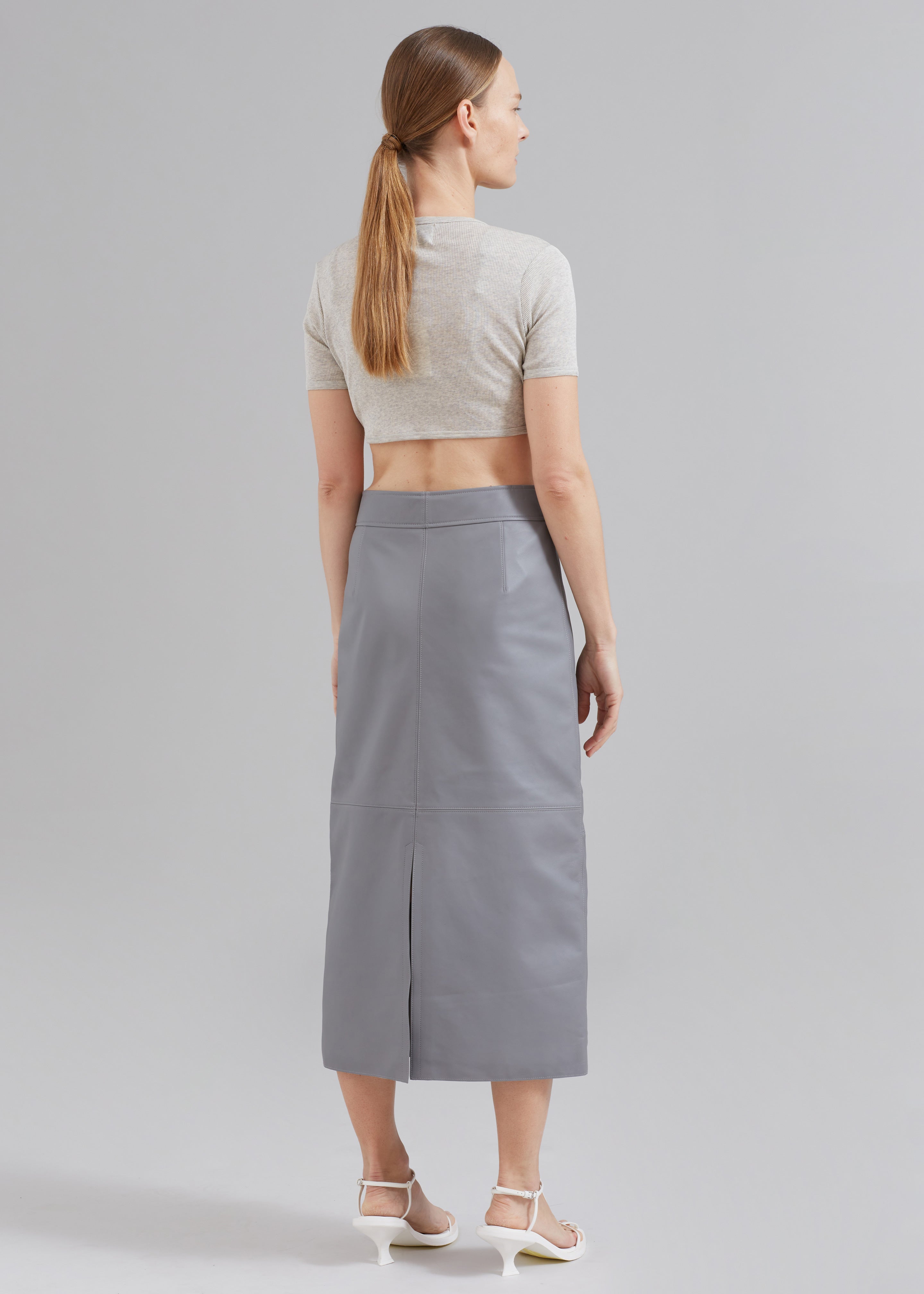 Heather Leather Pencil Skirt - Grey - 8