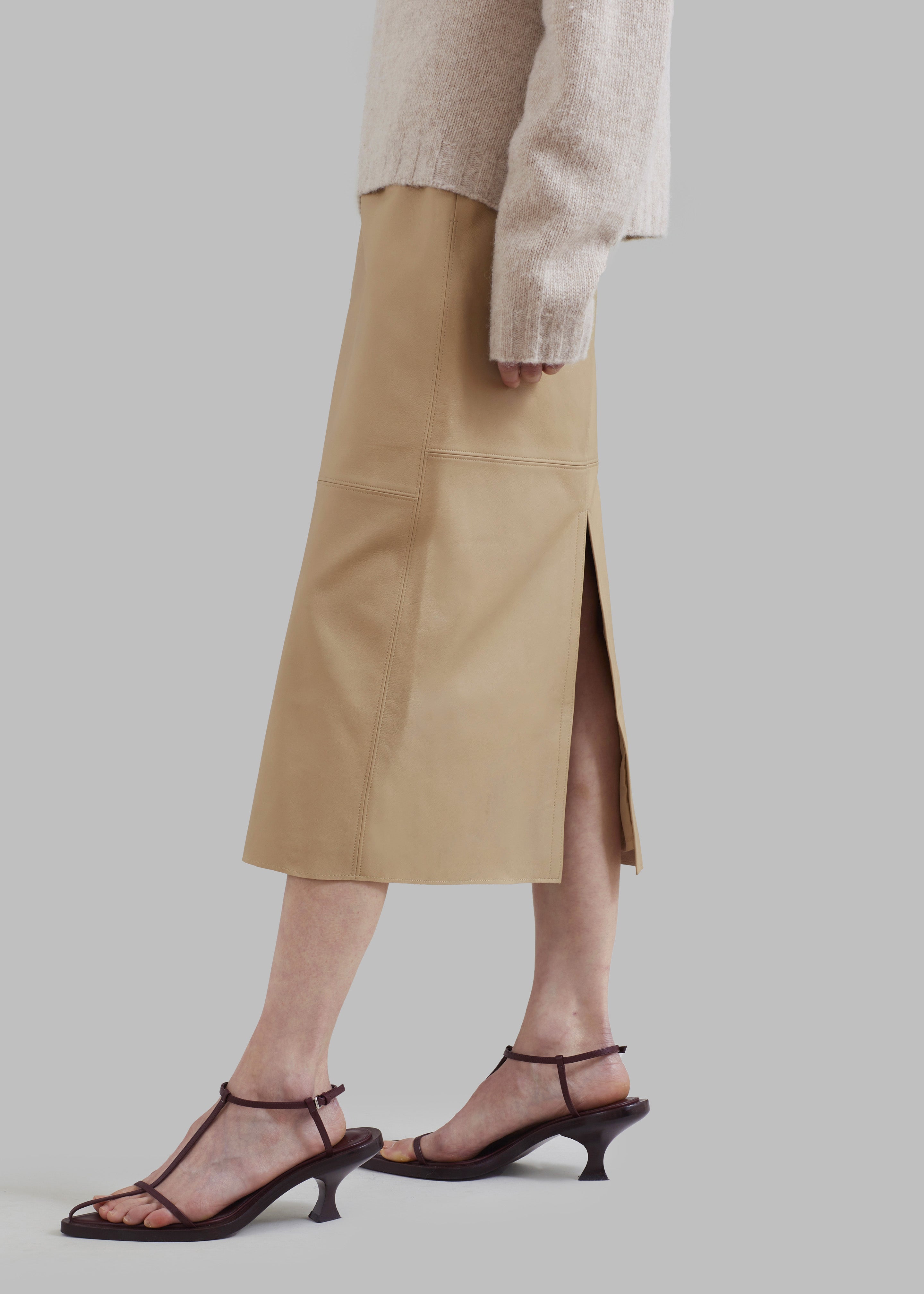 Heather Leather Pencil Skirt - Beige - 5