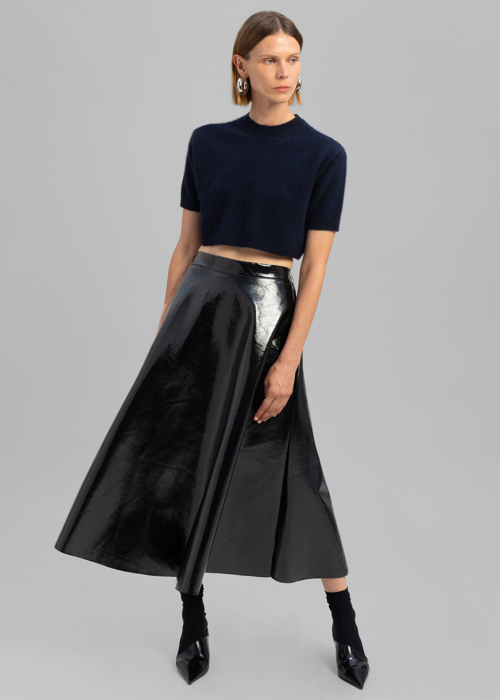 Hilma Vinyl Midi Skirt - Black