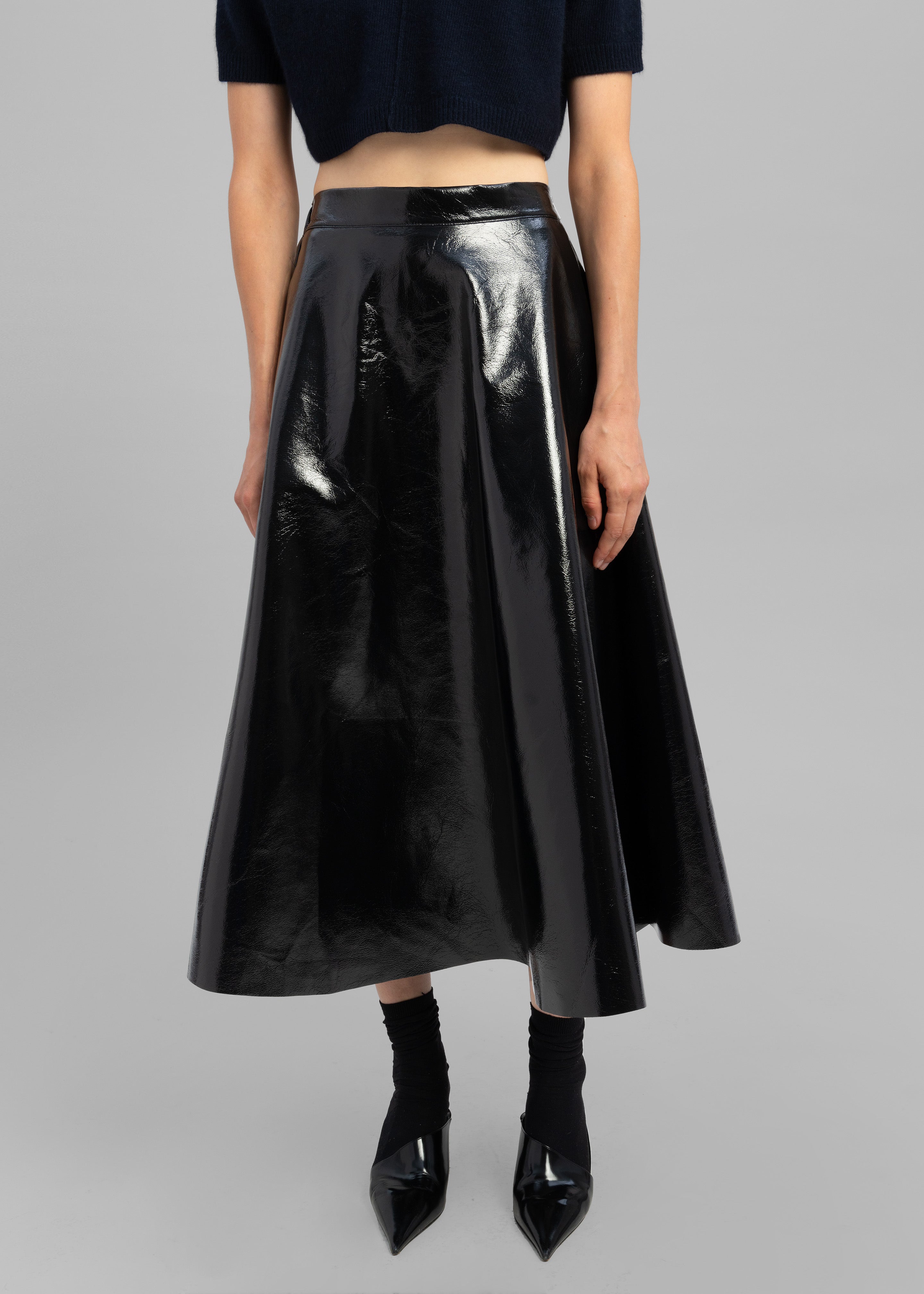 Hilma Vinyl Midi Skirt - Black - 4
