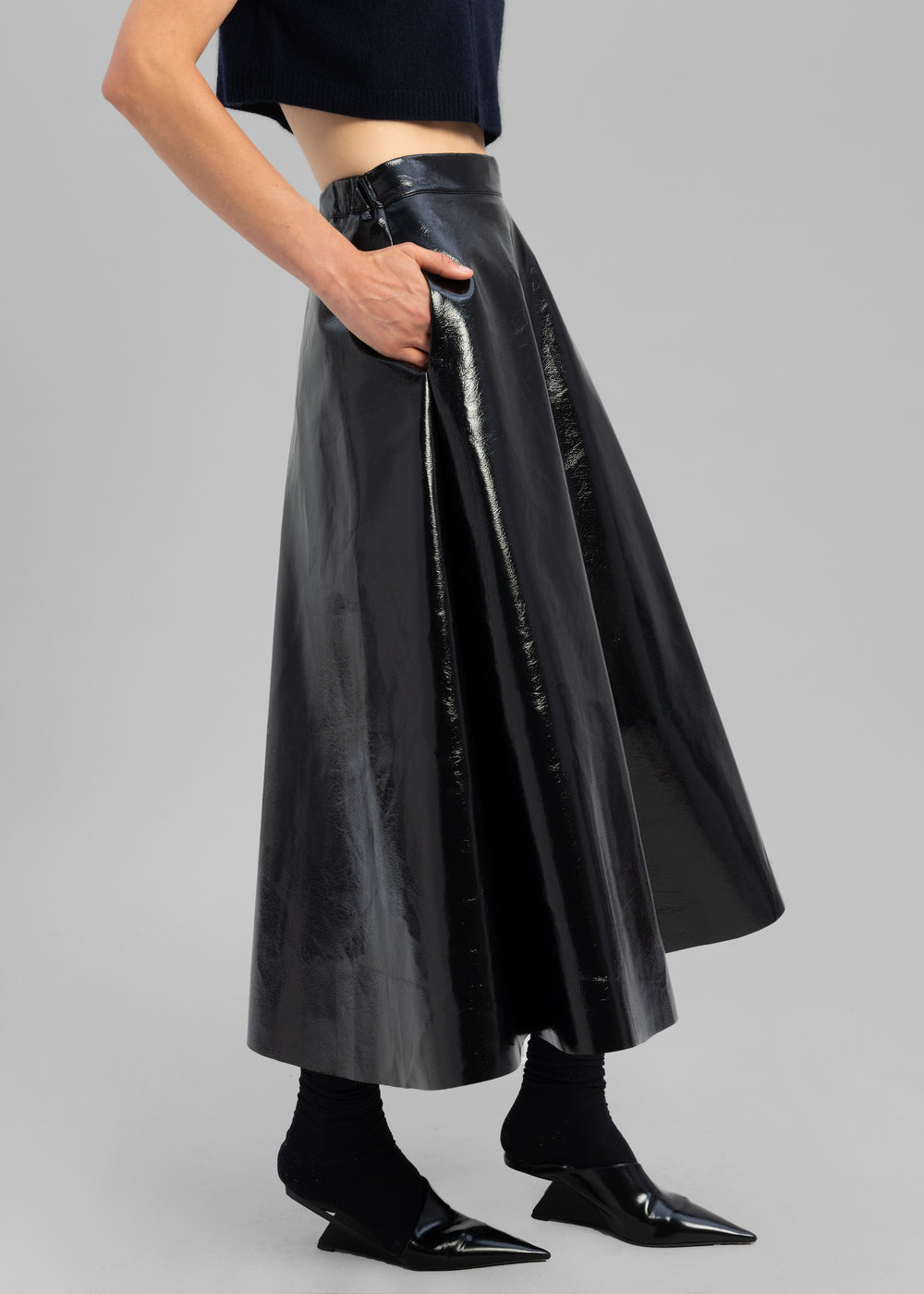Hilma Vinyl Midi Skirt - Black - 1