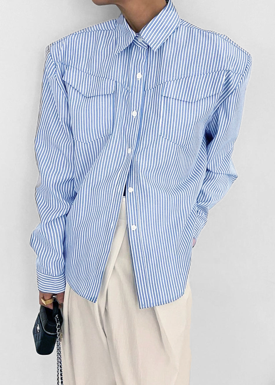 Jeanne Padded Shirt - White Stripe - 6