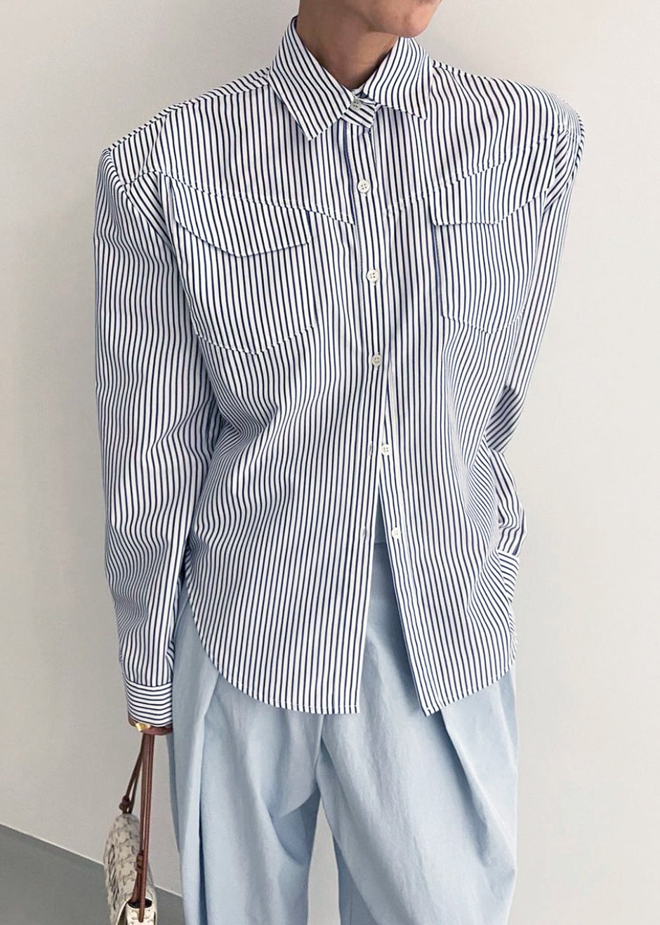 Jeanne Padded Shirt - Navy Stripe - 8