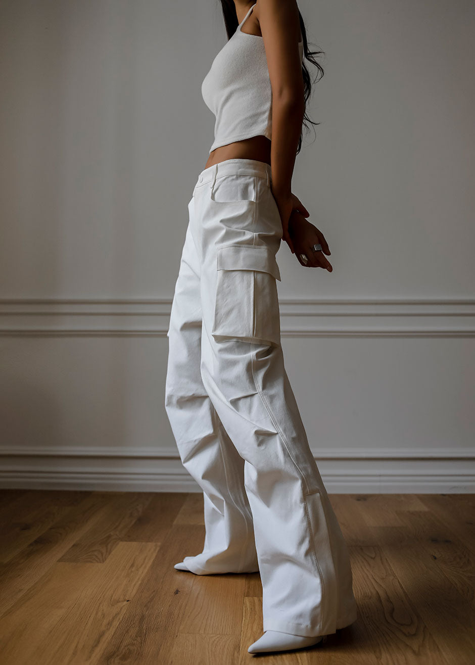 Buy CONTRAST-FLAP WHITE CARGO PANTS for Women Online in India