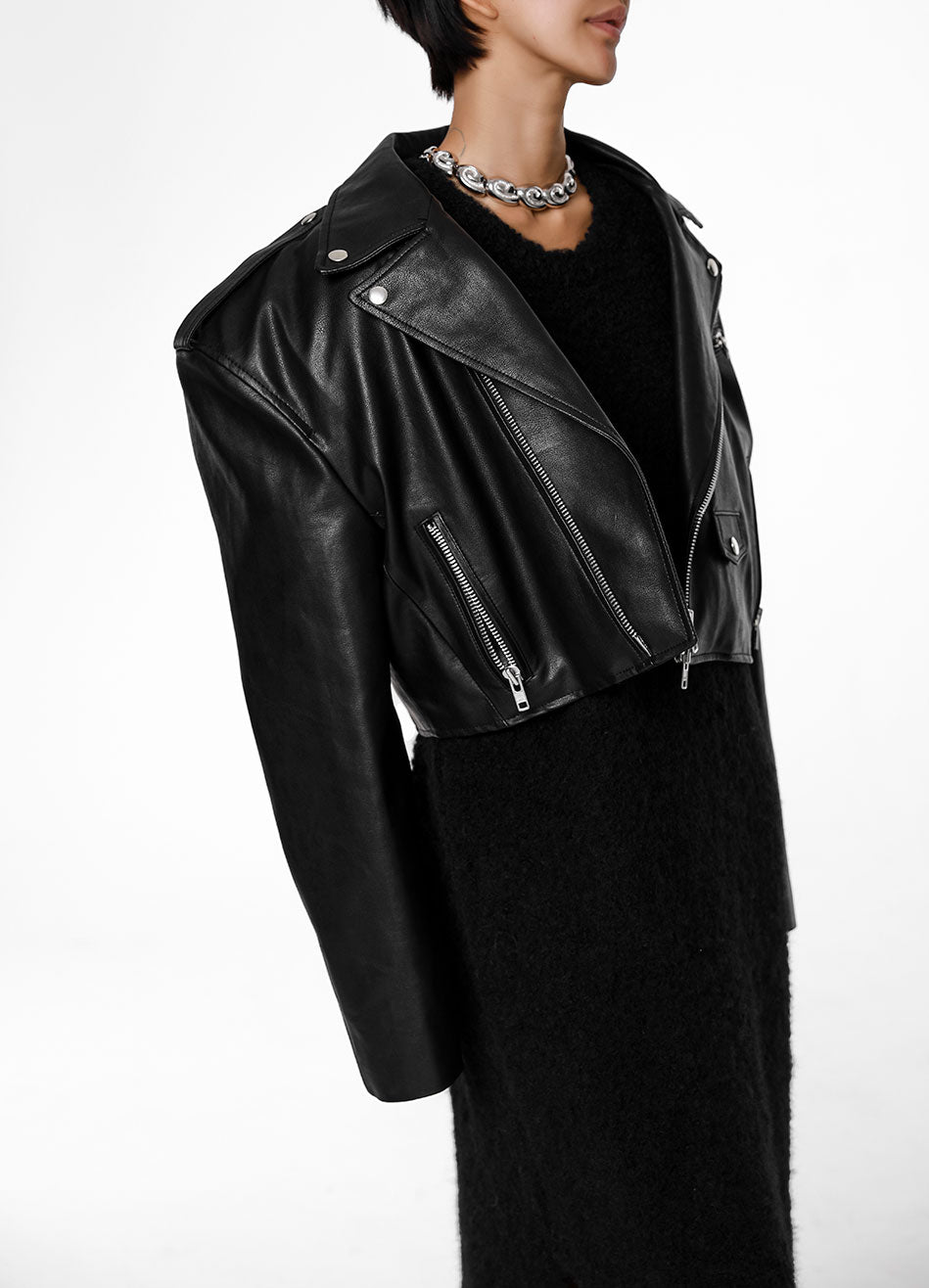 Tidus Cropped Biker Jacket - Black - 5