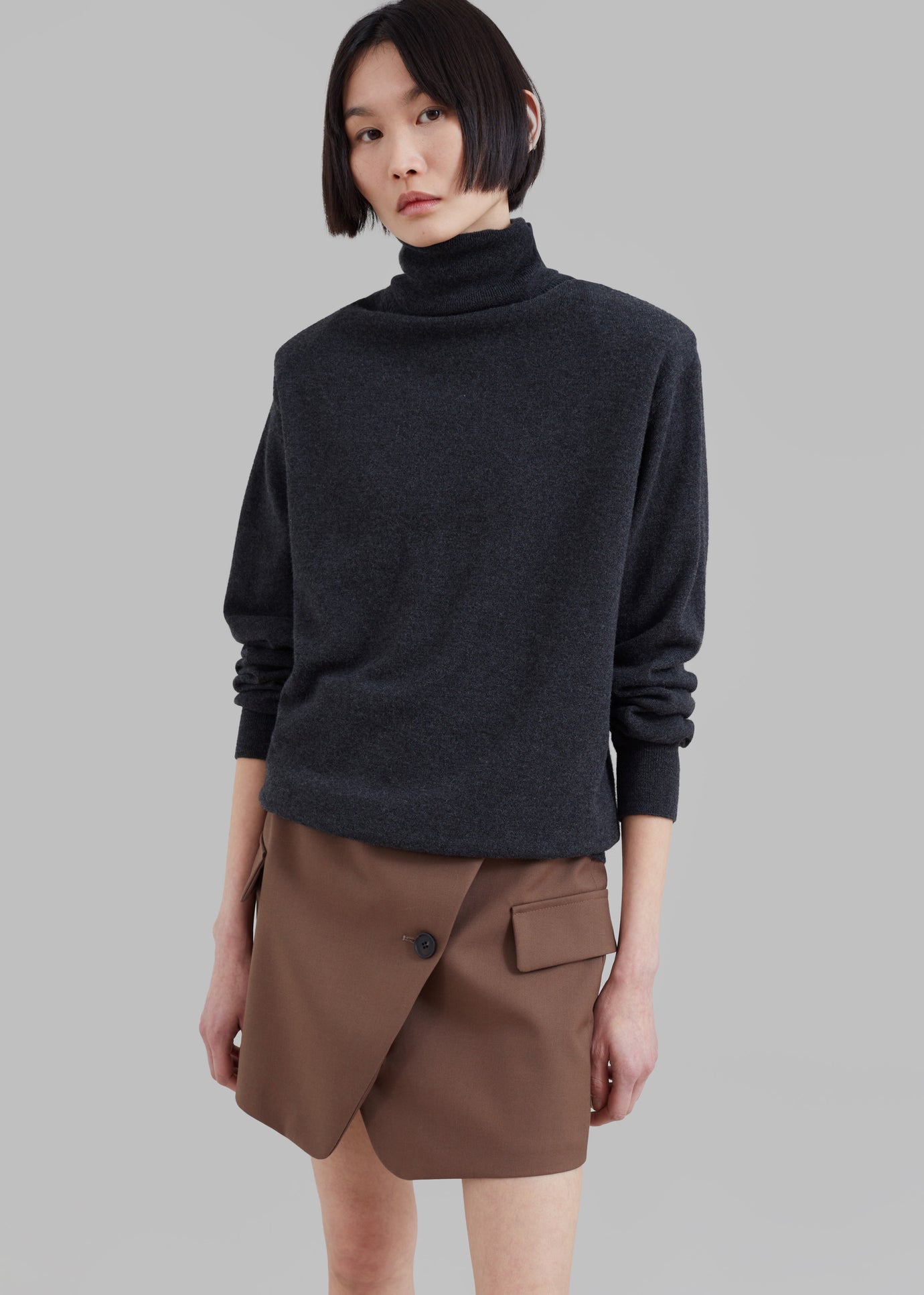 Ines Thin Padded Turtleneck - Charcoal - 1