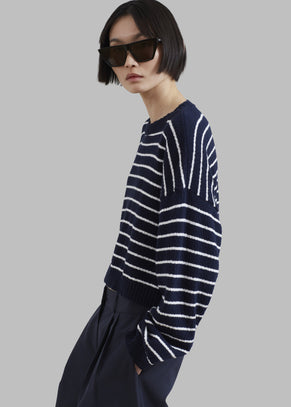 Iona Boatneck Navy Sweater - White Stripe