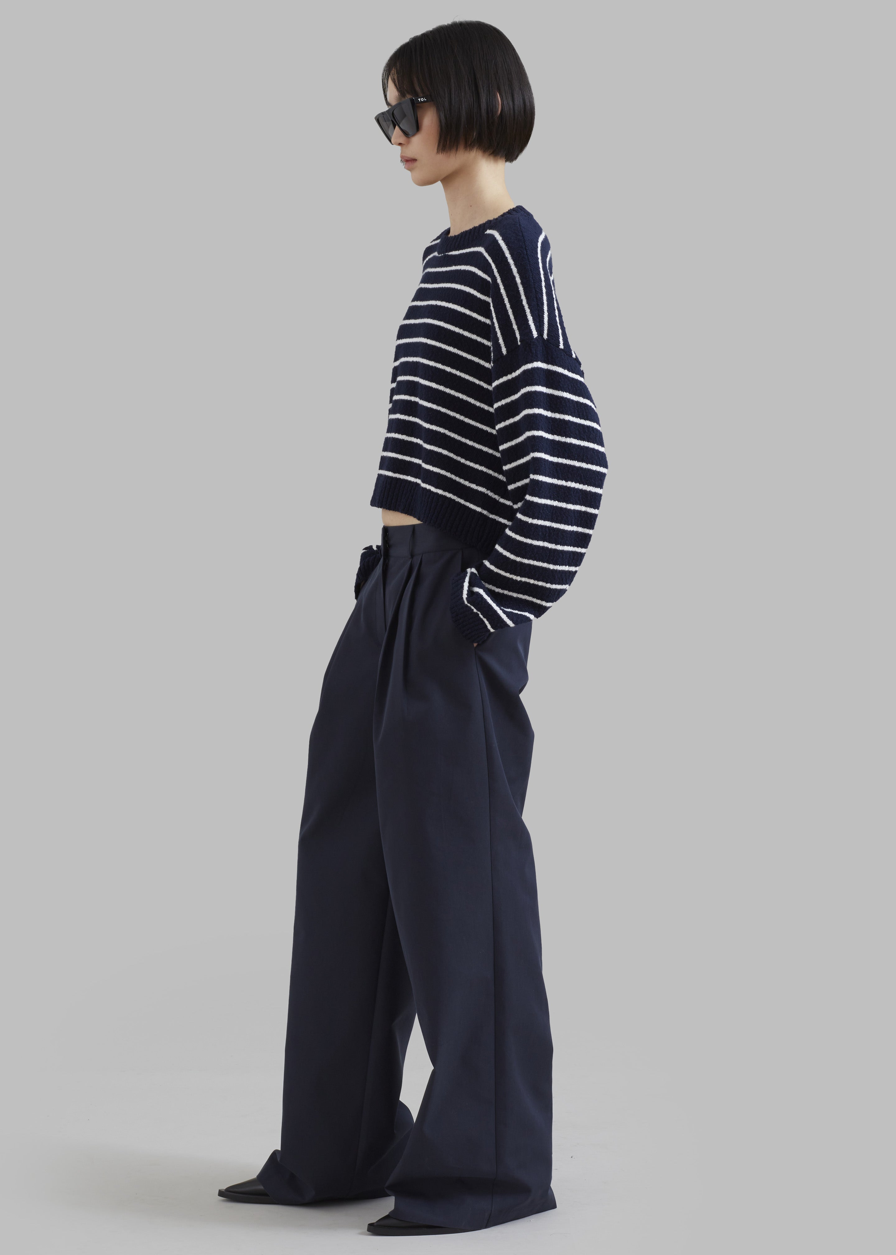 Iona Boatneck Navy Sweater - White Stripe - 5