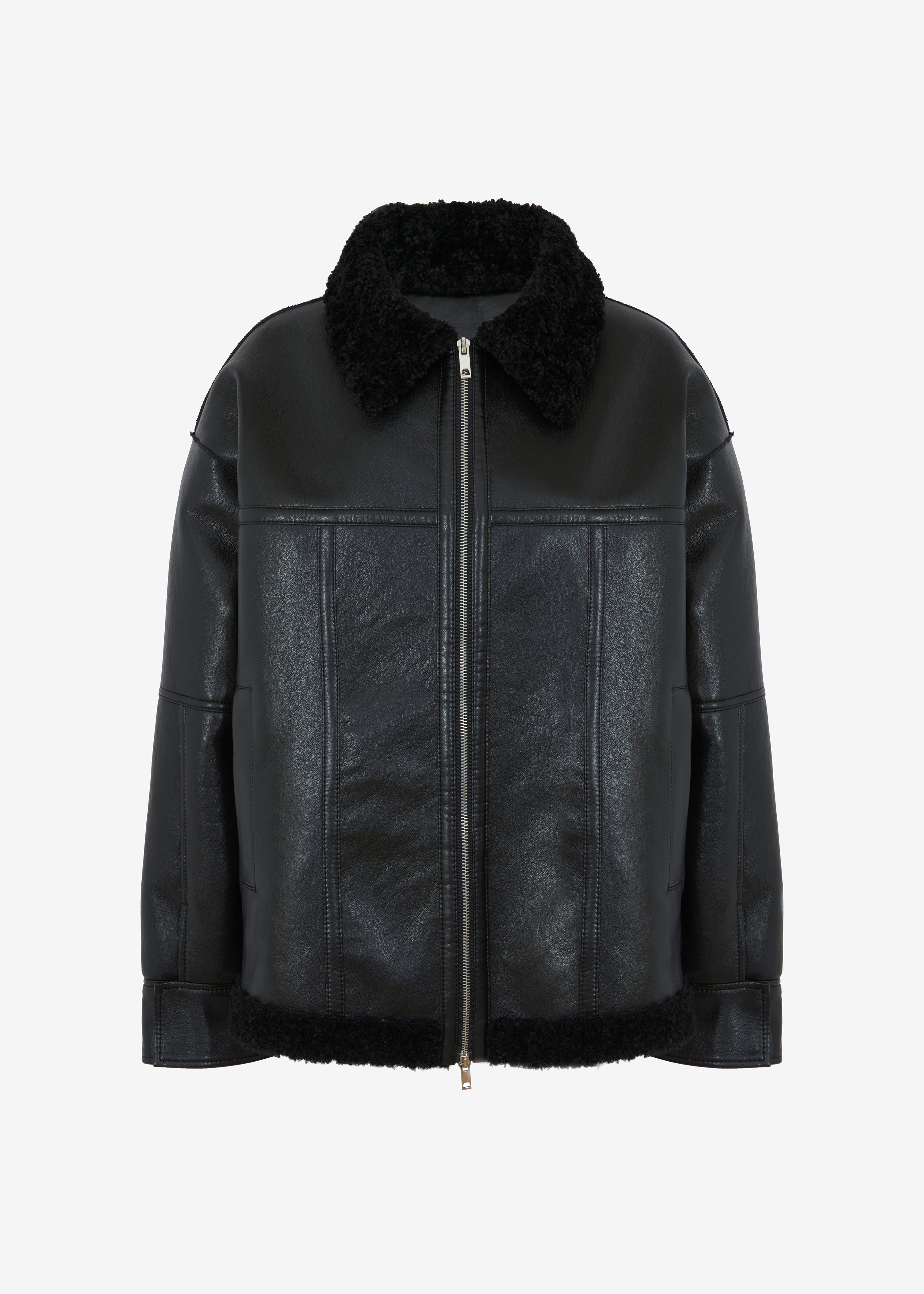Ivanka Faux Leather Shearling Jacket - Black - 9