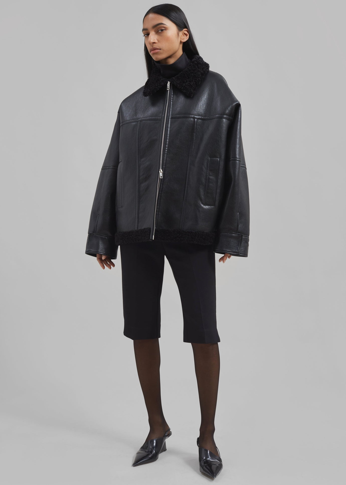 Ivanka Faux Leather Shearling Jacket - Black
