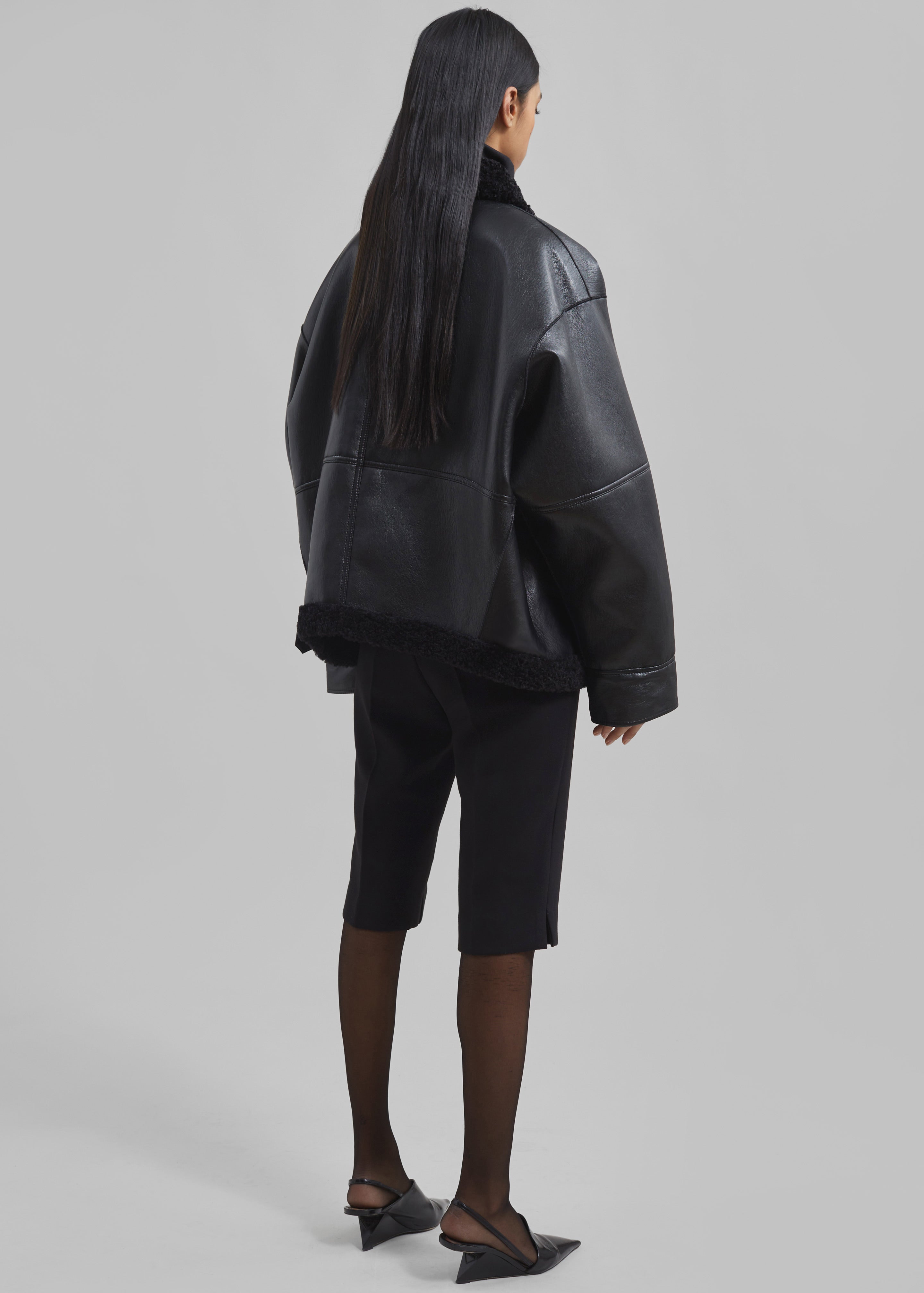 Ivanka Faux Leather Shearling Jacket - Black - 8