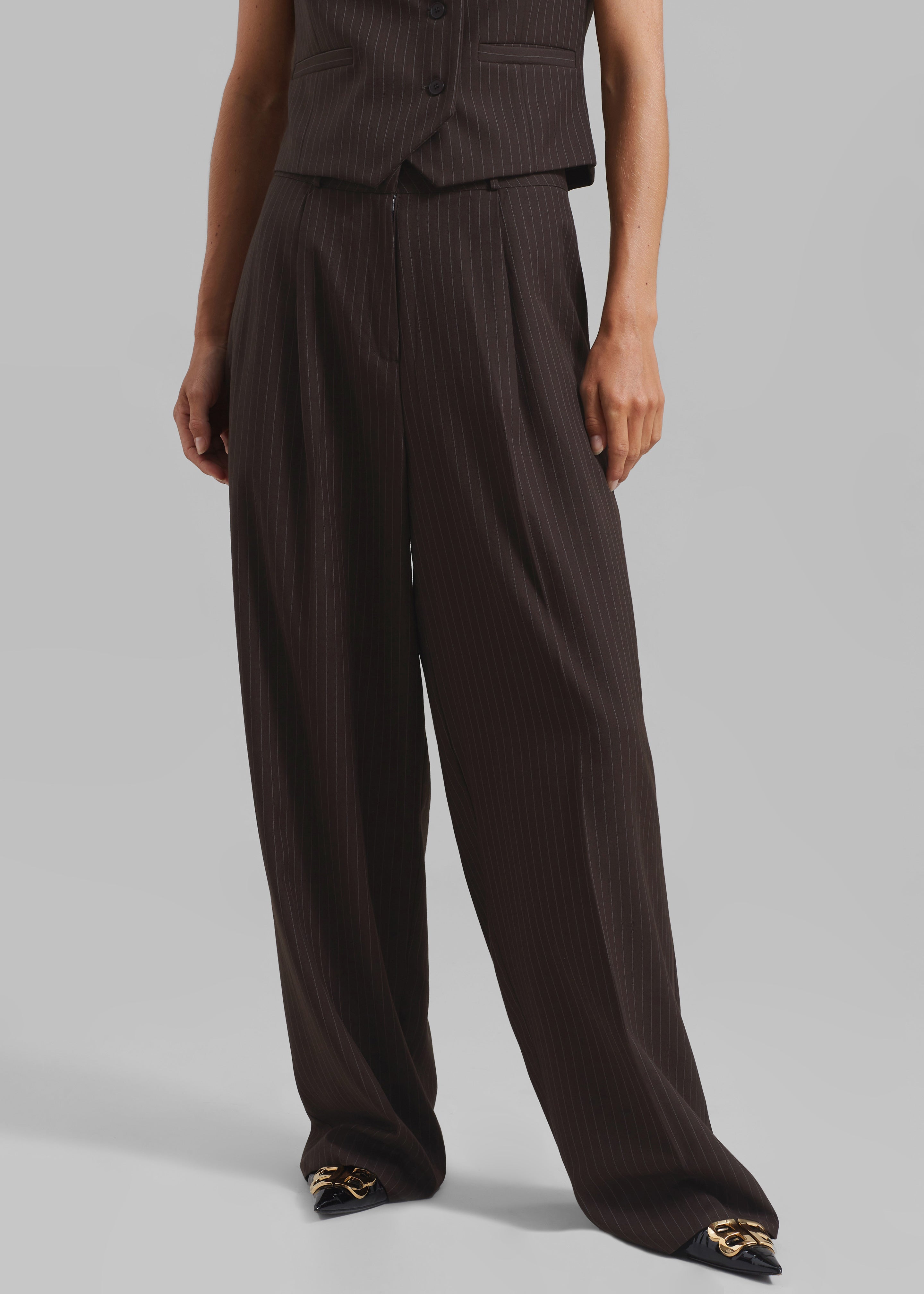 Ivey Pintuck Trousers - Brown/White Pinstripe - 1