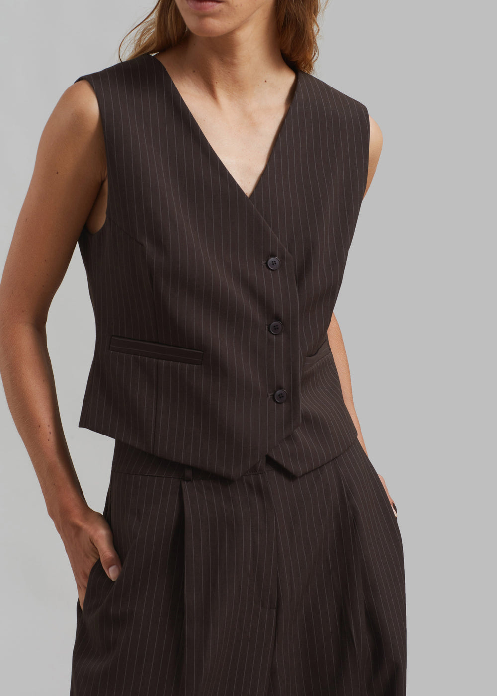 Ivey Vest - Brown/White Pinstripe - 1