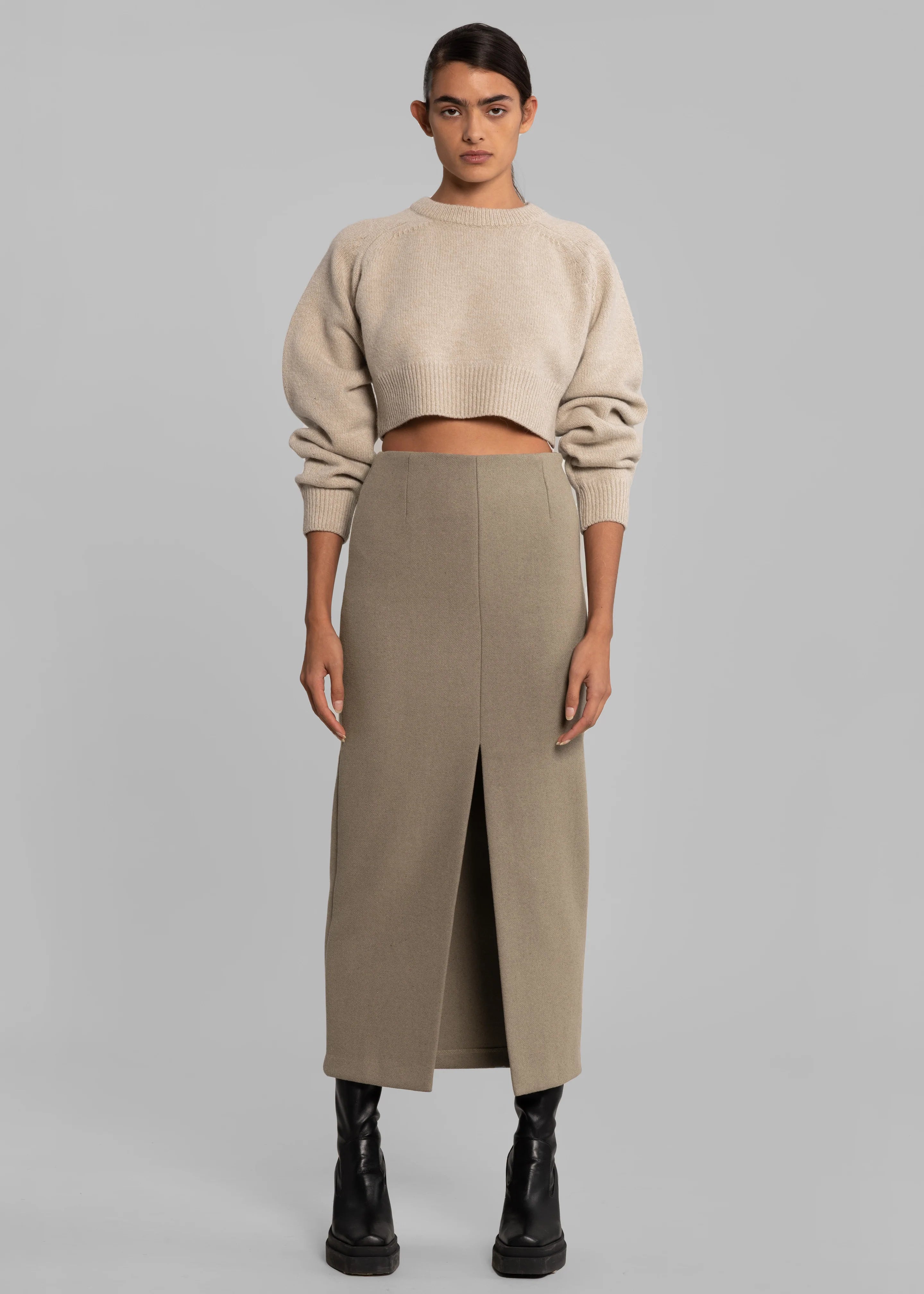 Neasi Wool-Blend Pencil Skirt - Taupe - 3