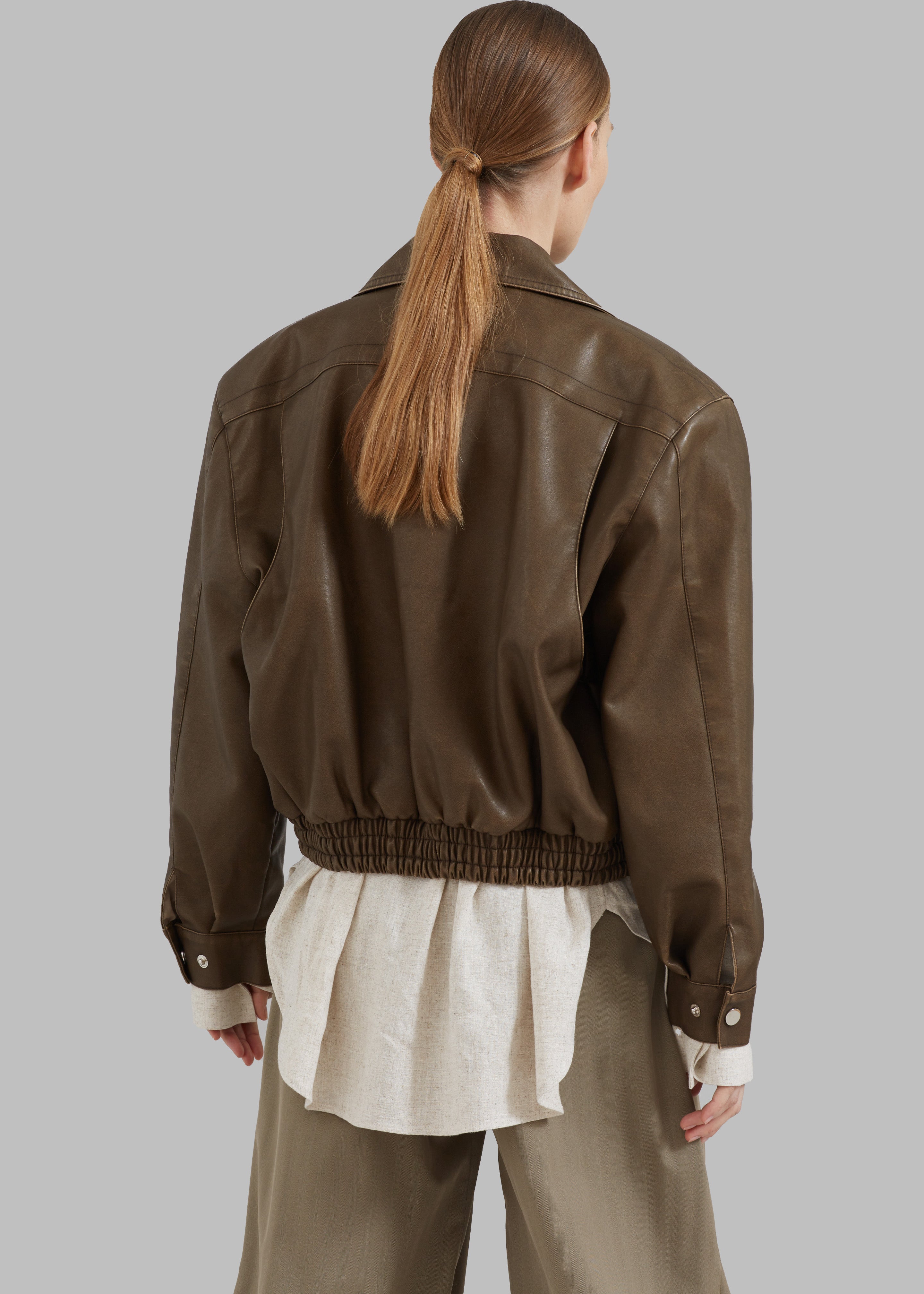 Jaden Faux Leather Bomber - Brown - 4