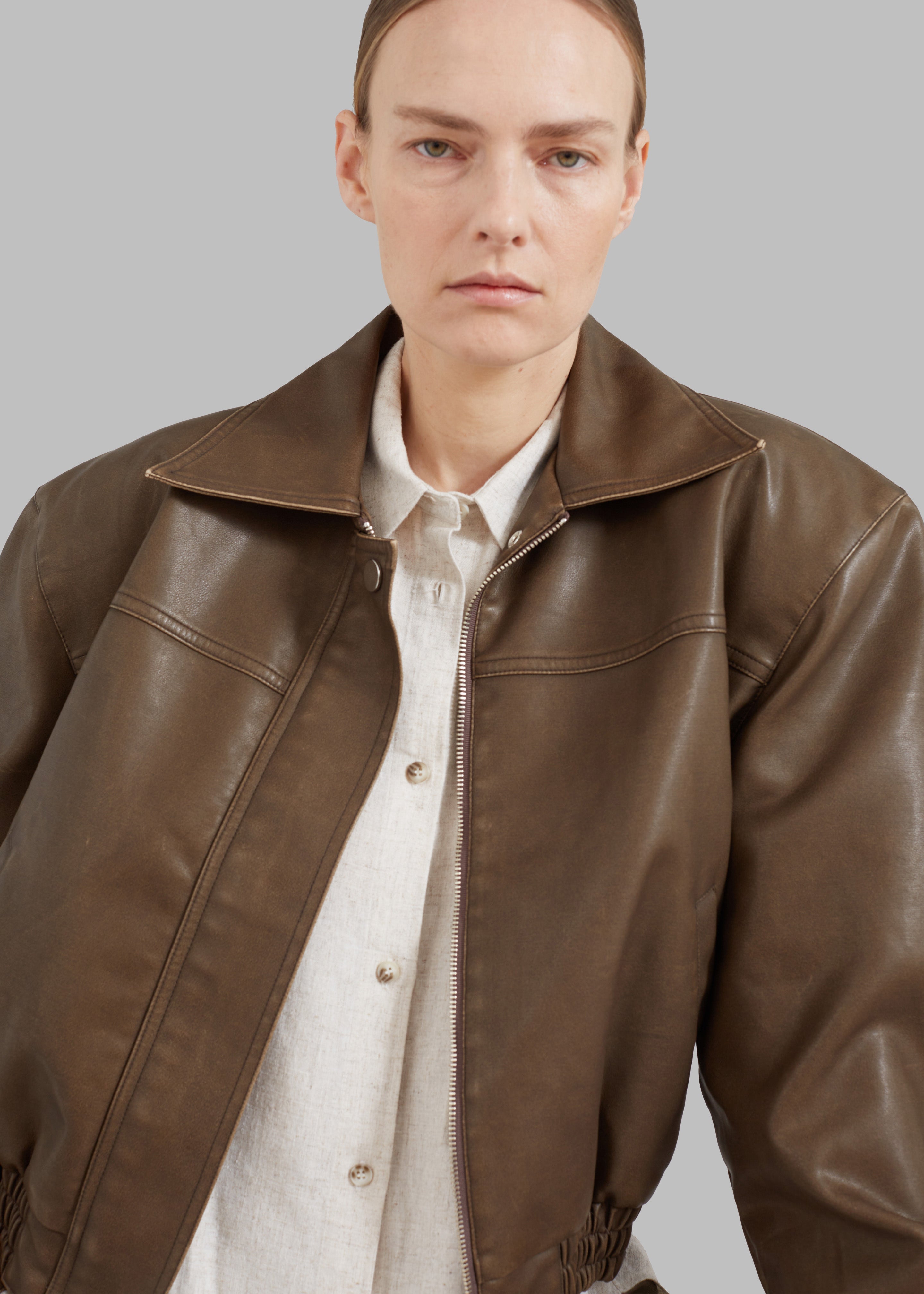 Jaden Faux Leather Bomber - Brown - 5
