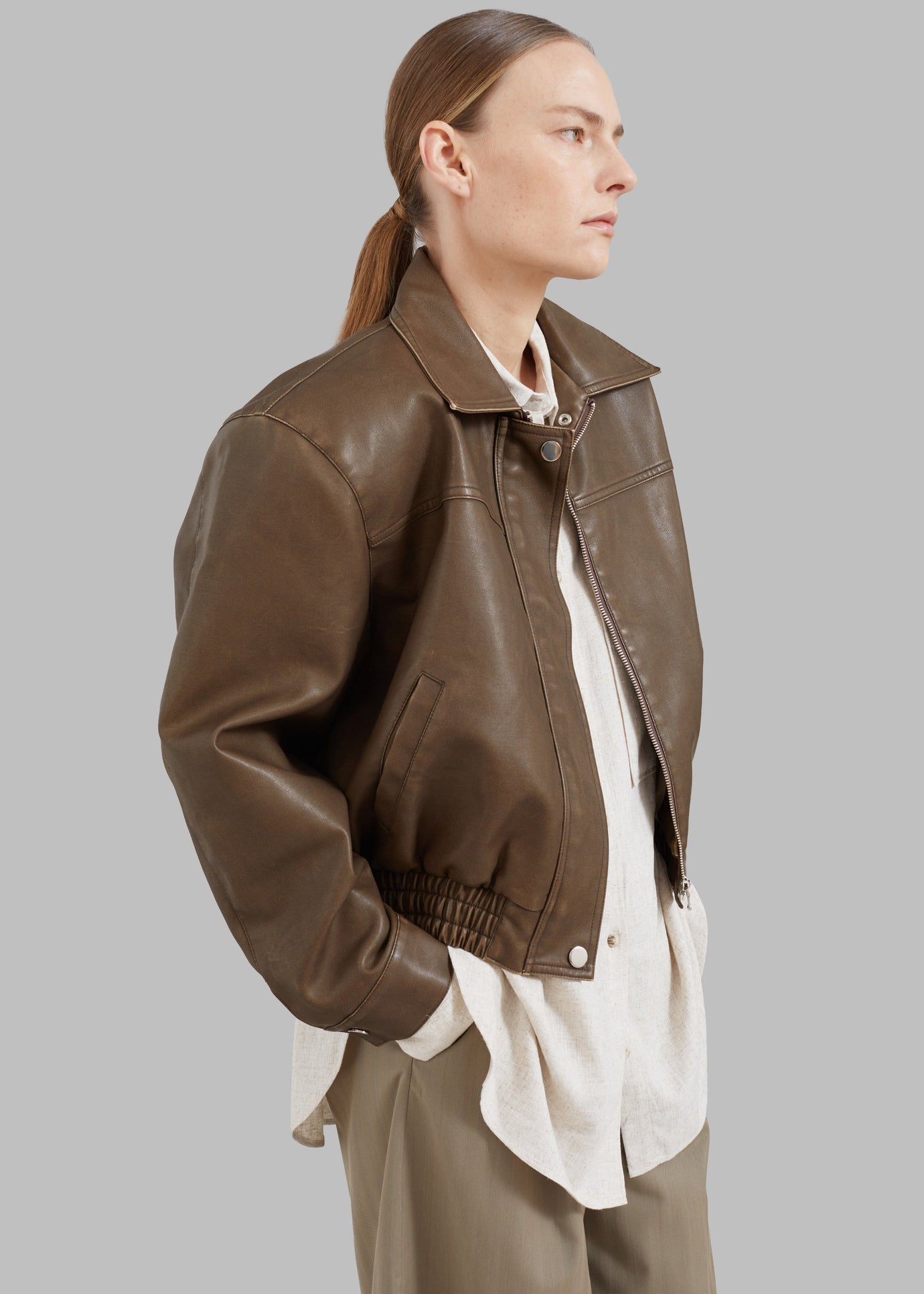 Jaden Faux Leather Bomber - Brown - 1