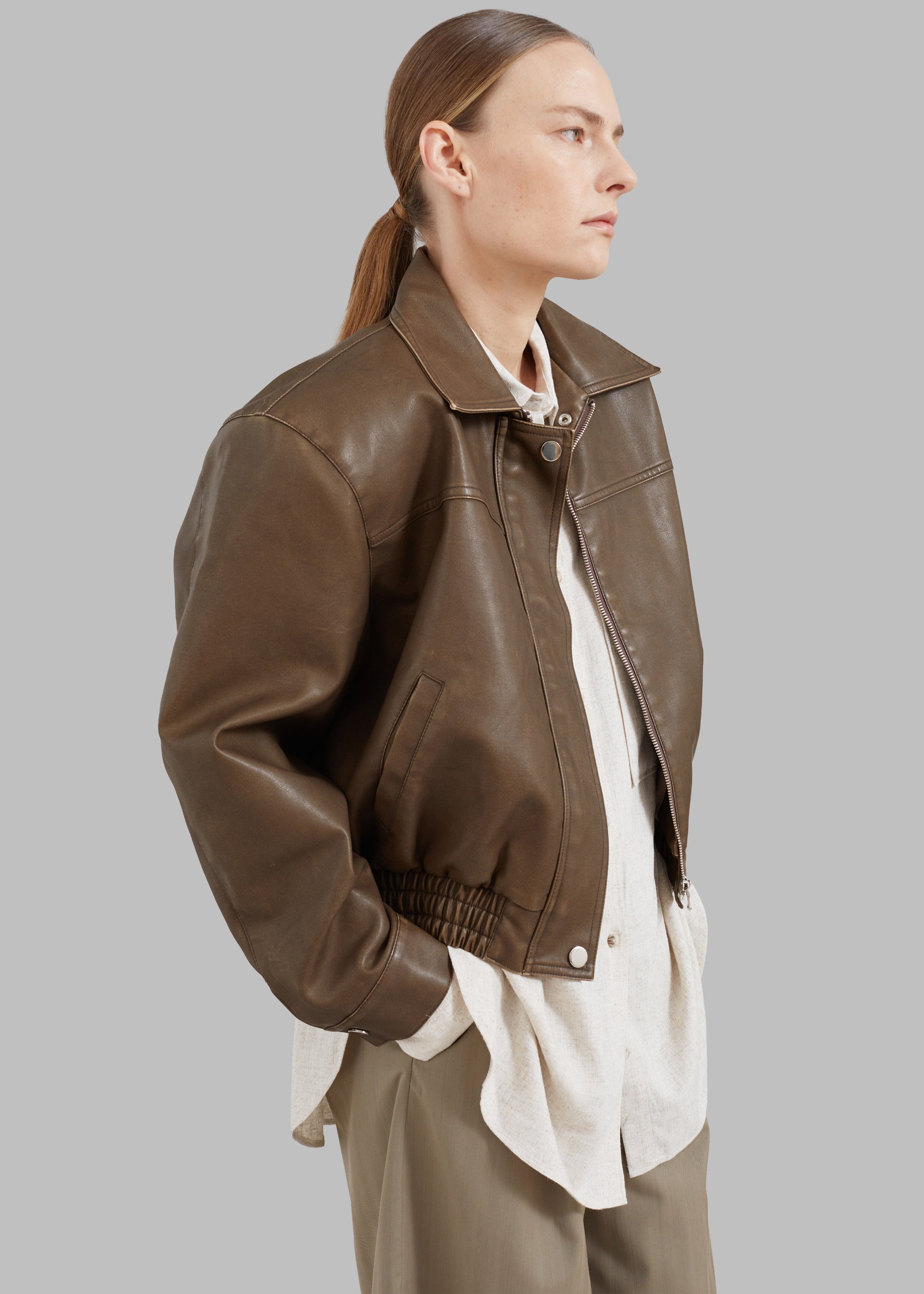 Jaden Faux Leather Bomber - Brown - 2