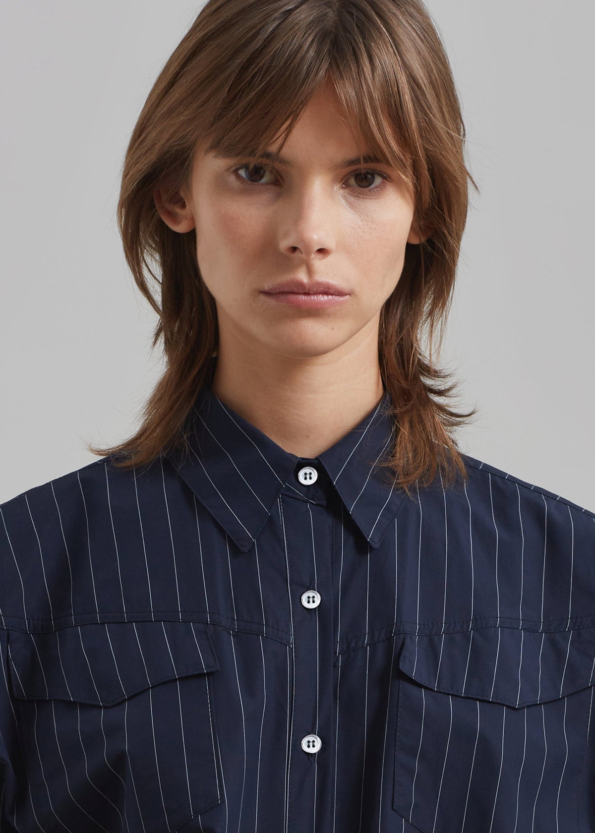 Jeanne Padded Shirt - Navy/White Stripe - 4