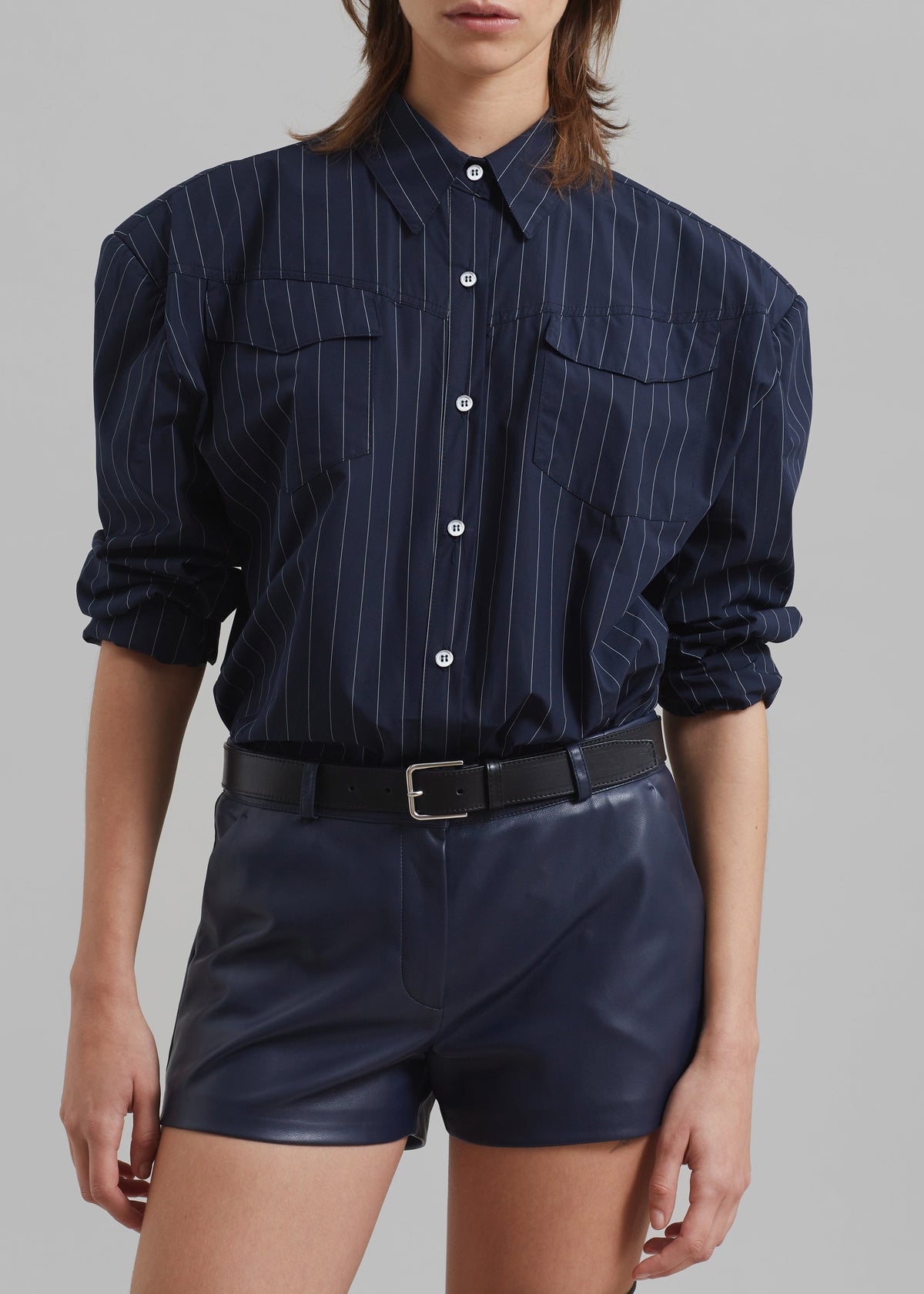 Jeanne Padded Shirt - Navy/White Stripe - 3