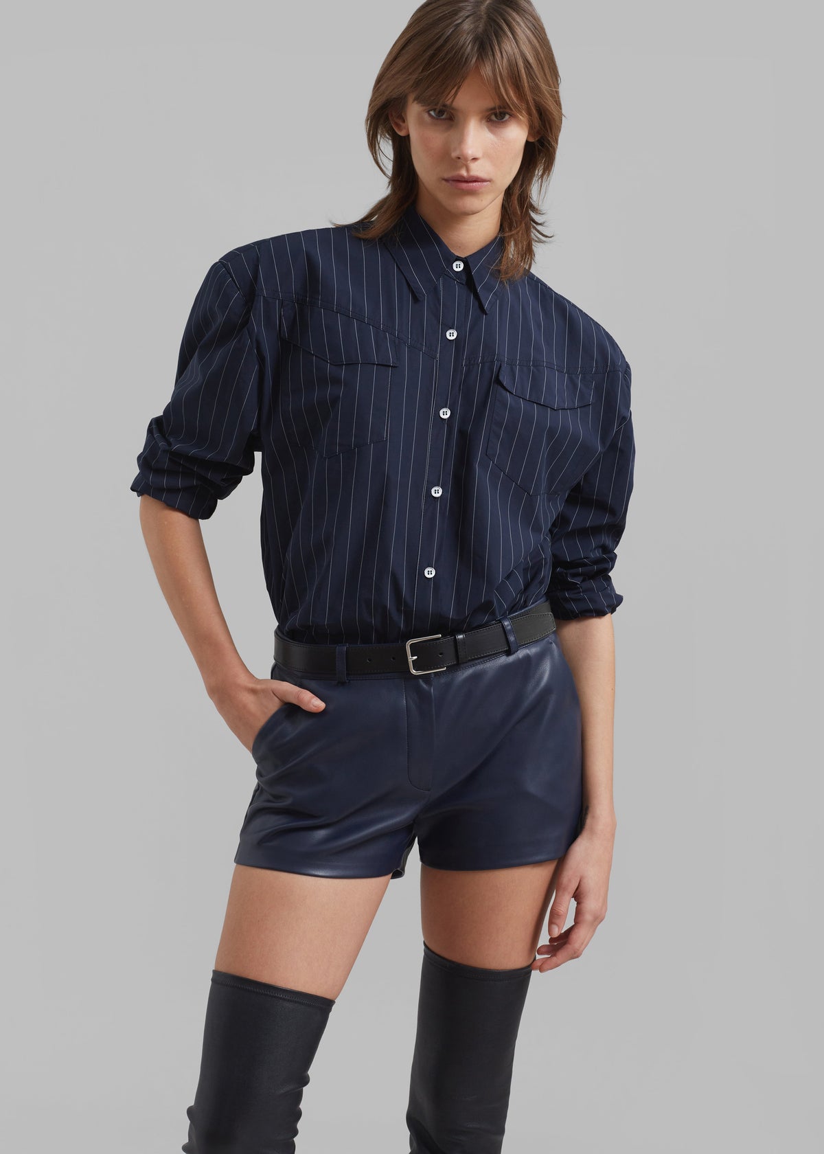 Jeanne Padded Shirt - Navy/White Stripe - 6