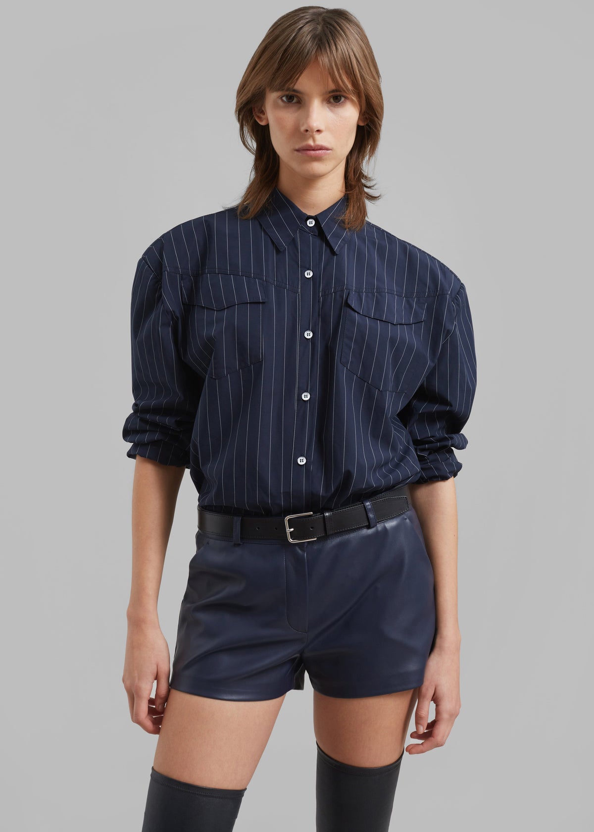 Jeanne Padded Shirt - Navy/White Stripe - 1