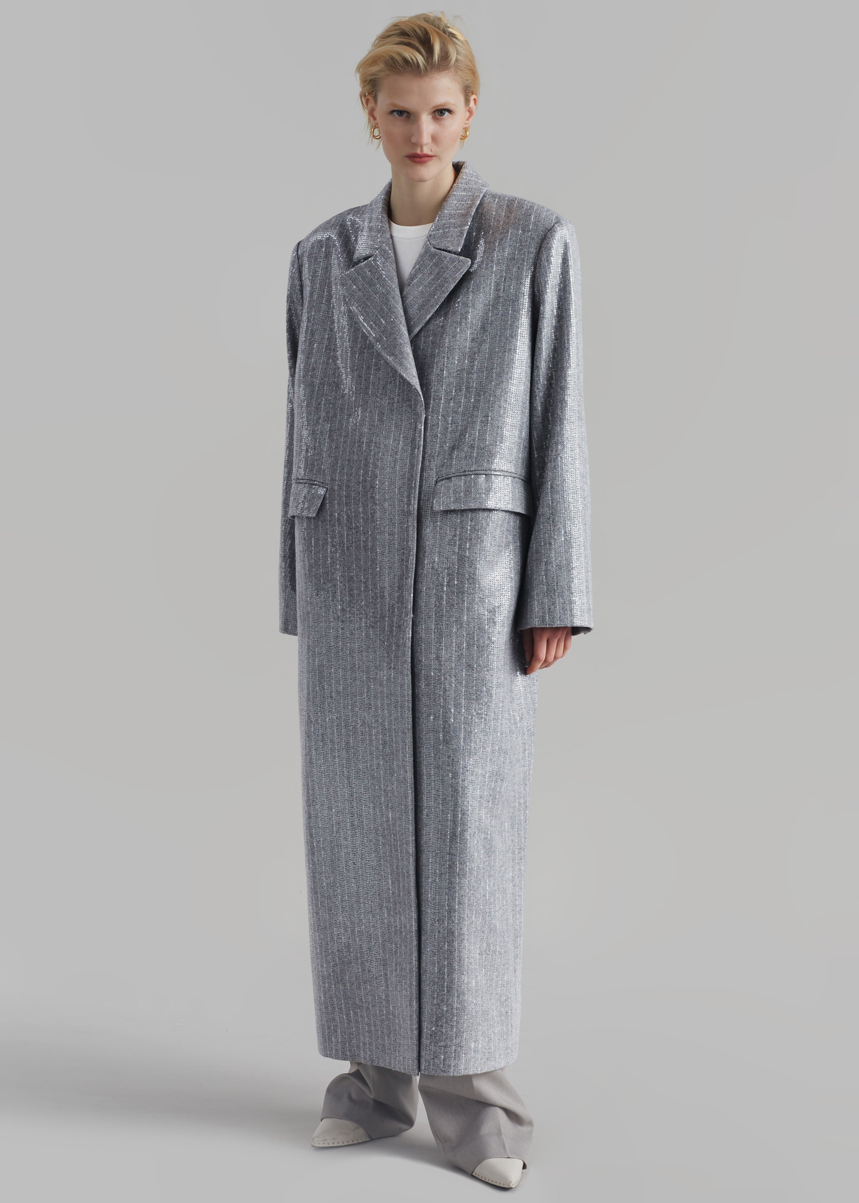 Jennifer Sequins Coat - Grey/White Stripe - 3