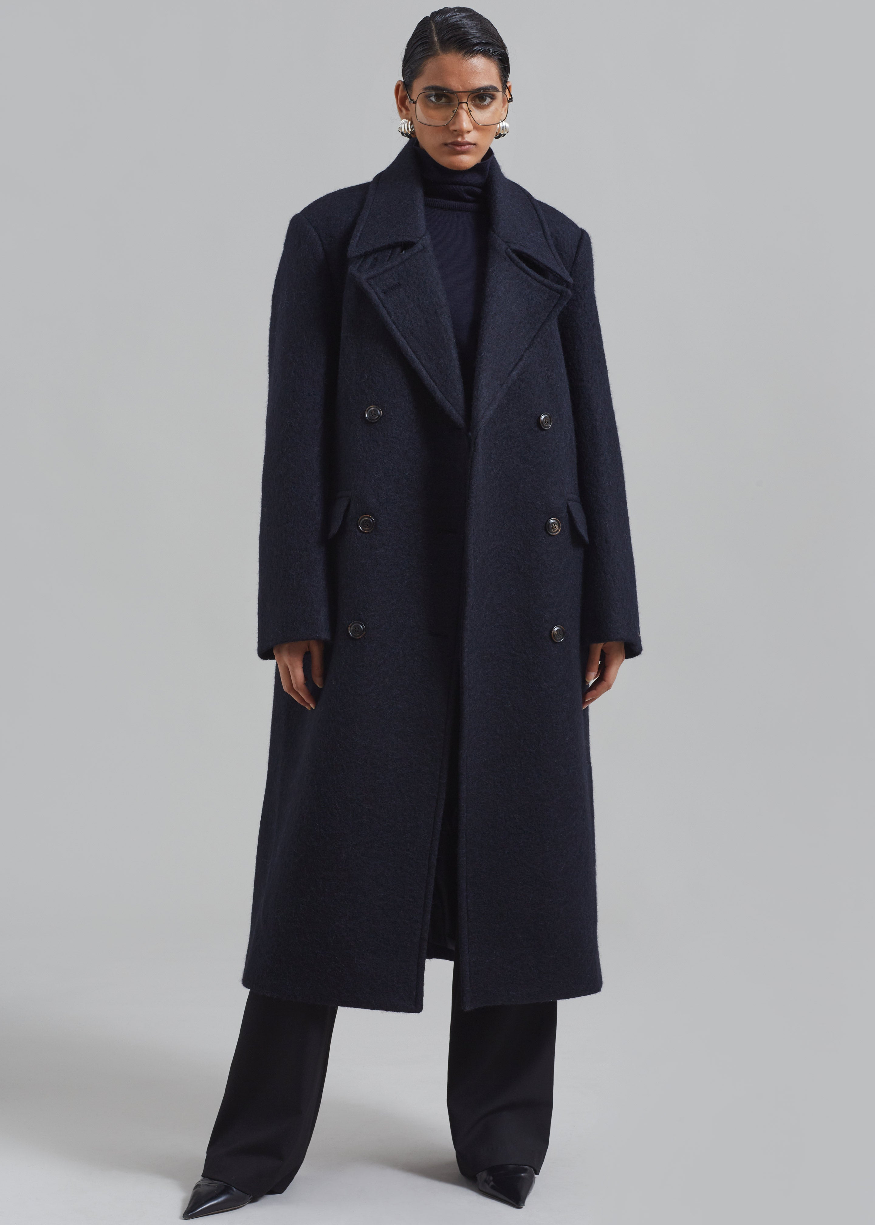 Navy blue cheap wool trench coat