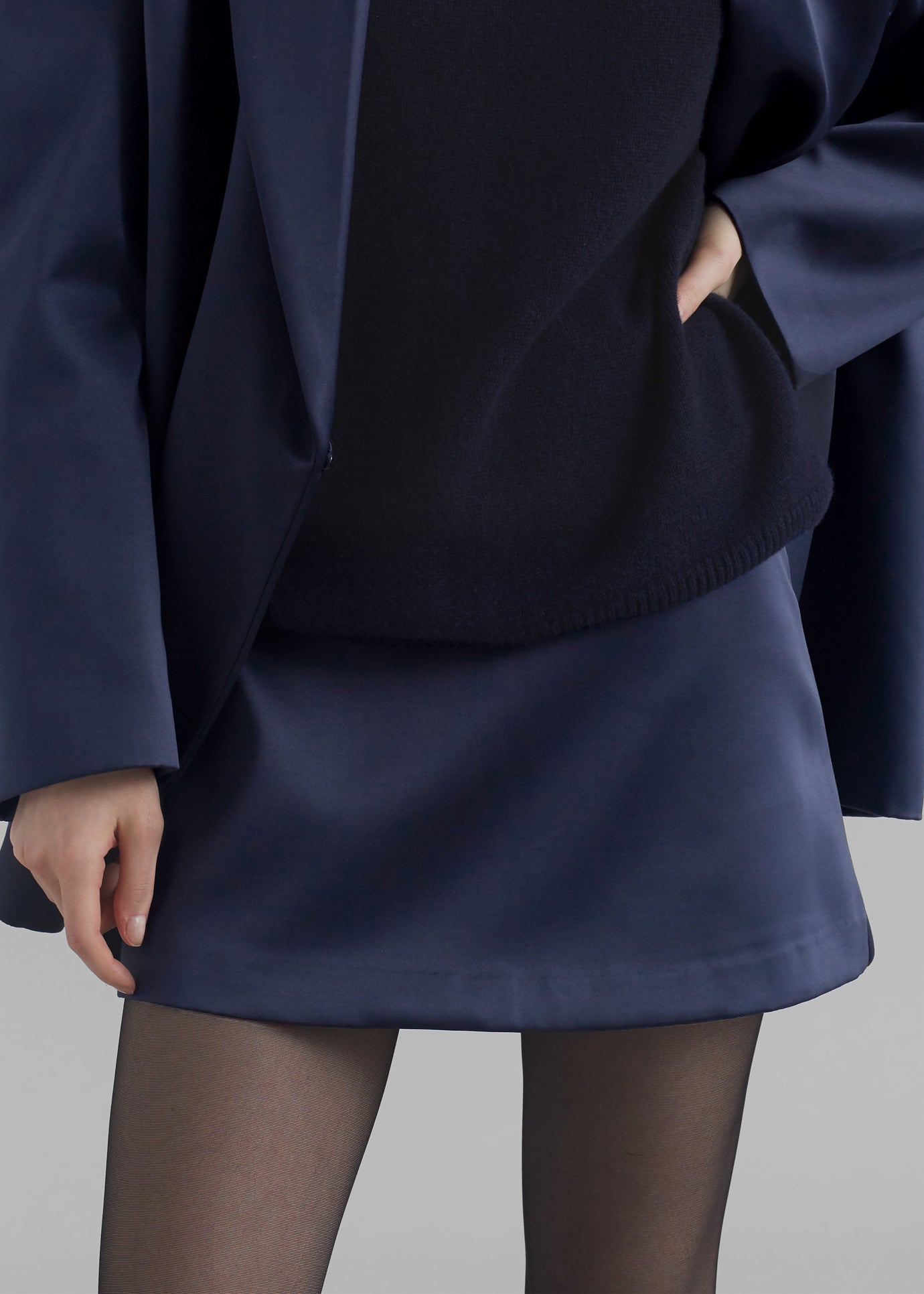 Jo Satin Mini Skirt - Navy - 1