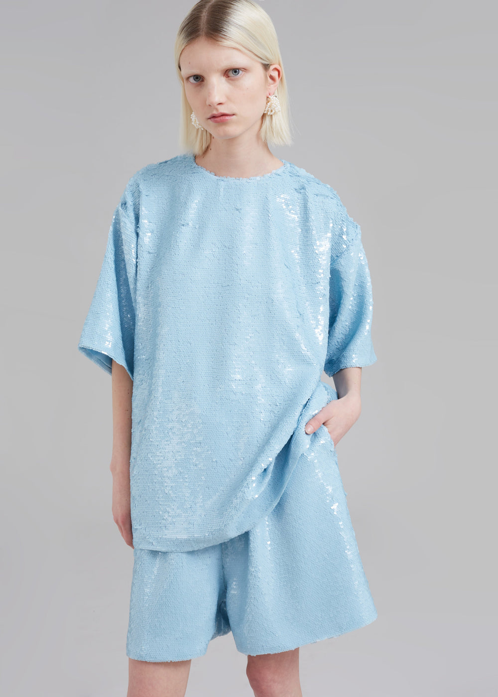 Jones Boxy Sequins Tee - Sky - 1