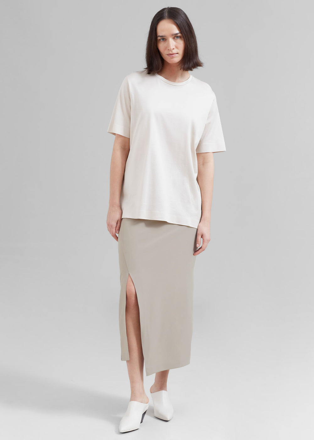 Joy Side Slit Midi Skirt - Beige