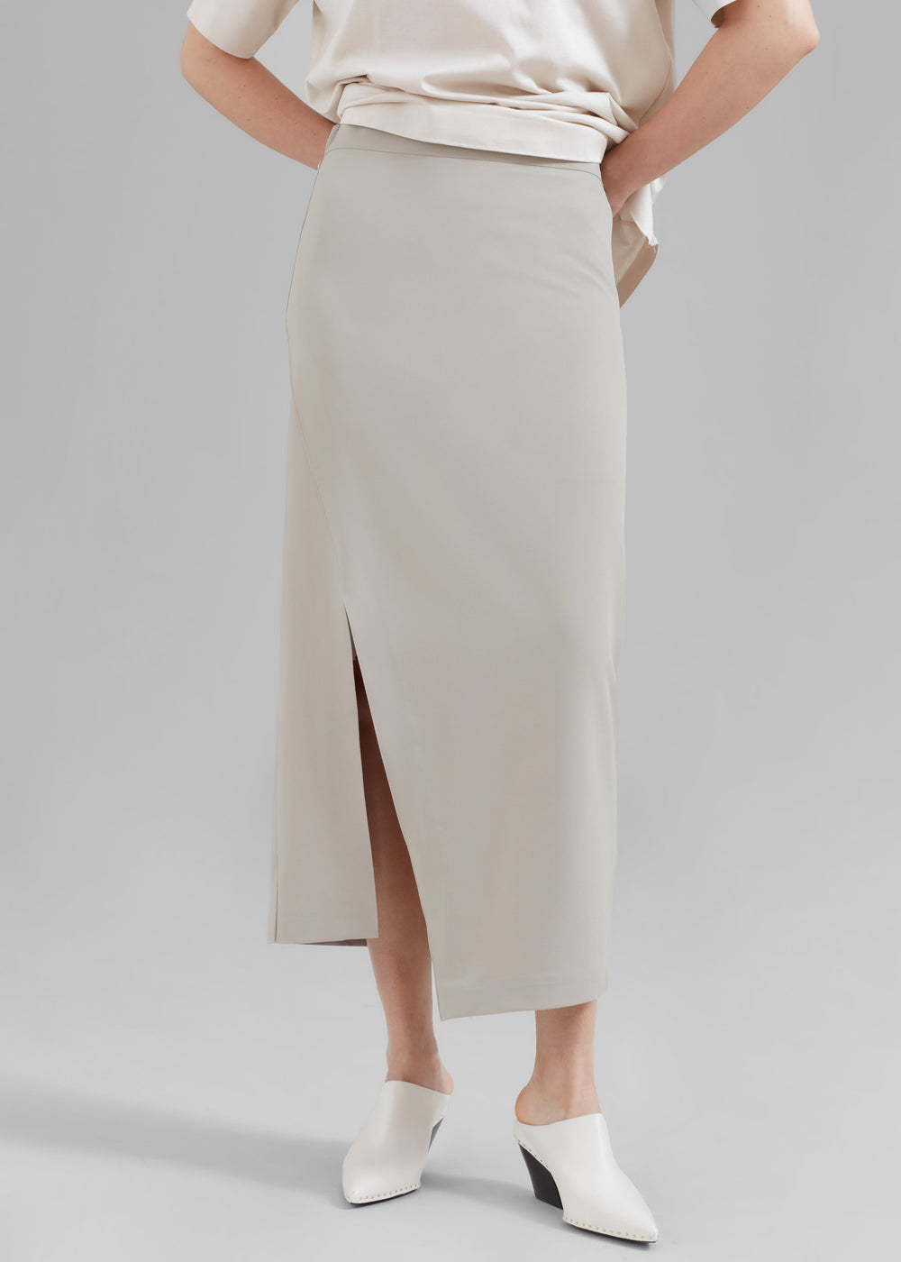 Joy Side Slit Midi Skirt - Beige - 1
