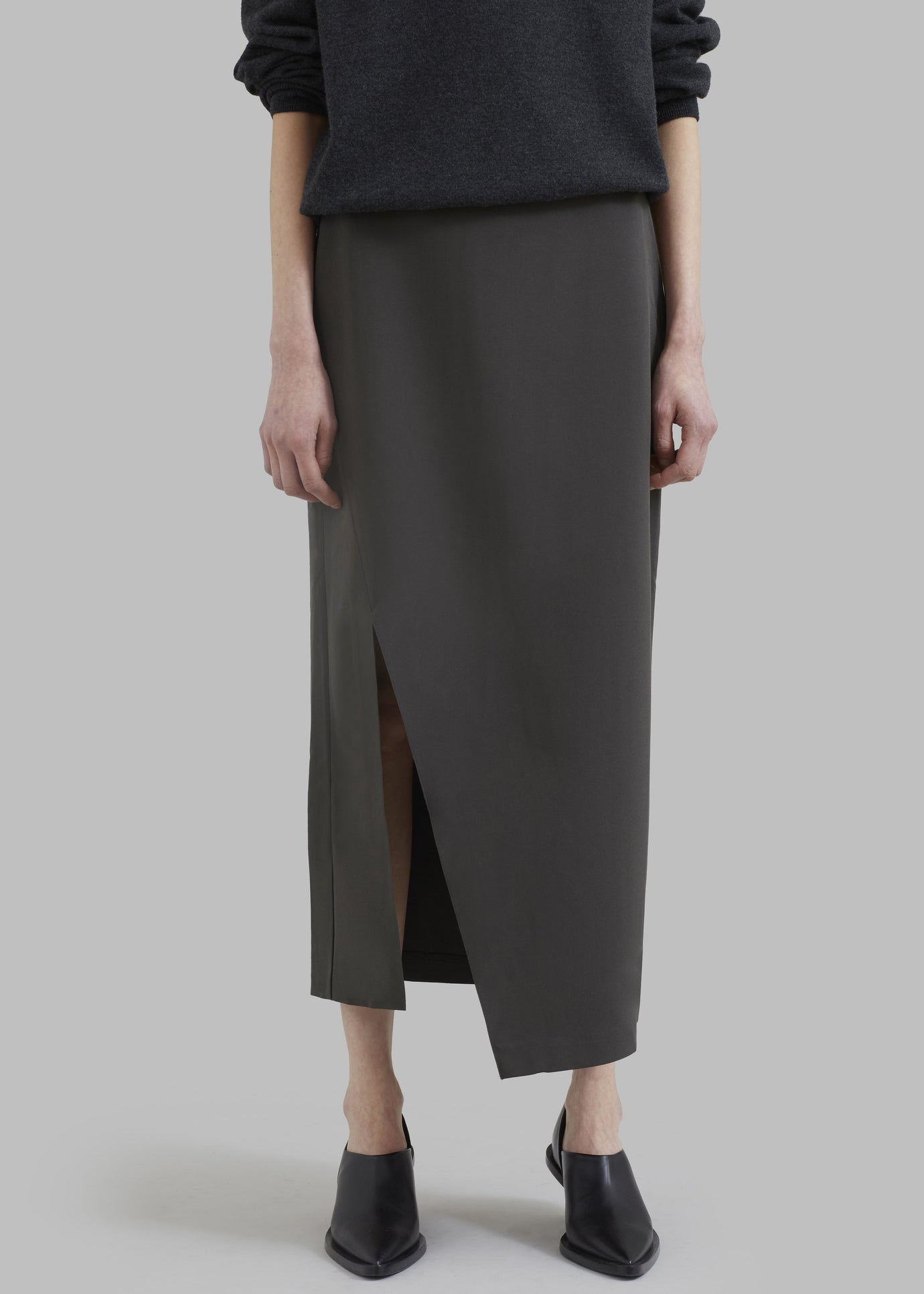 Joy Side Slit Midi Skirt - Charcoal - 1
