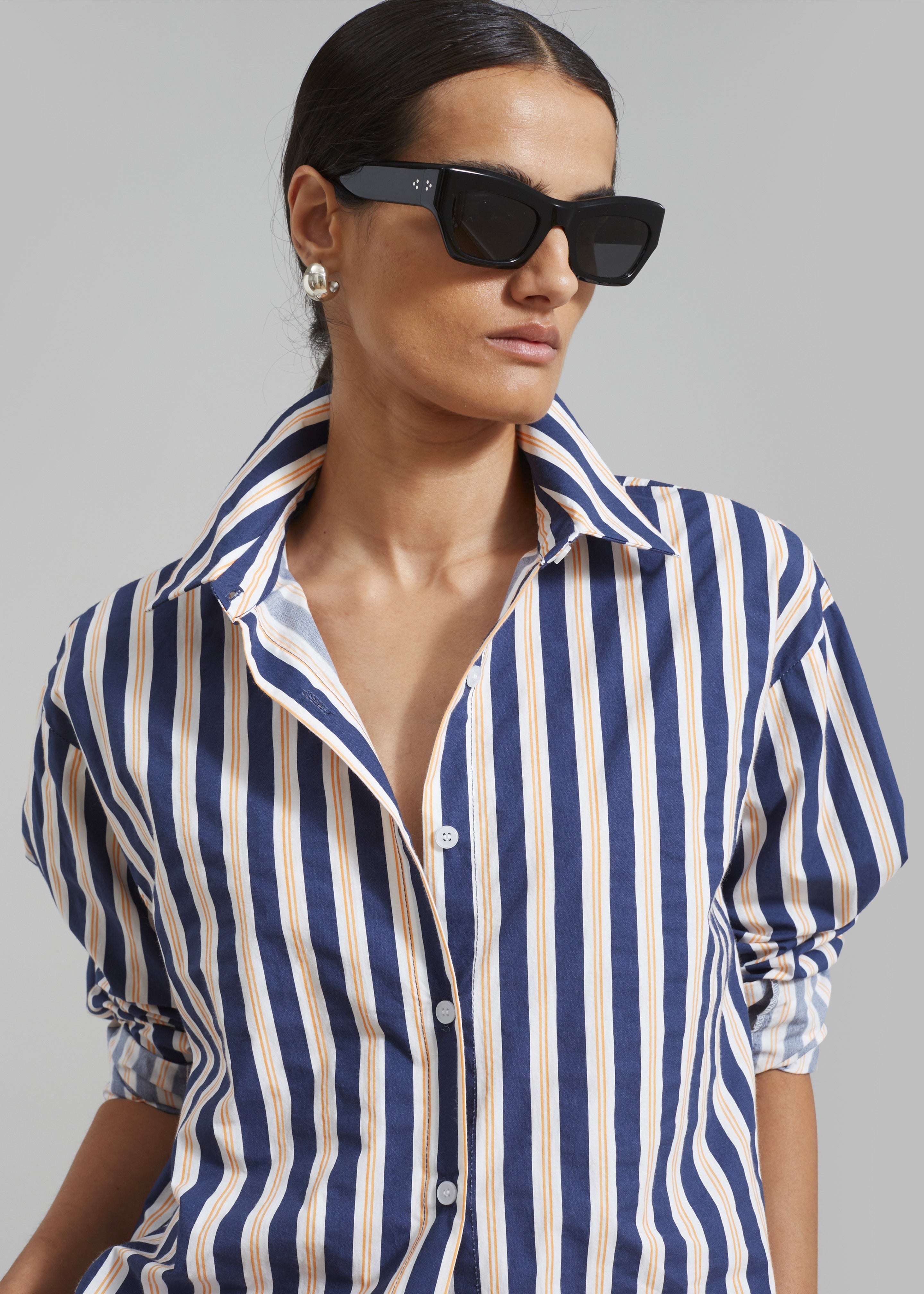 Juno Cotton Shirt - Navy Stripe - 1